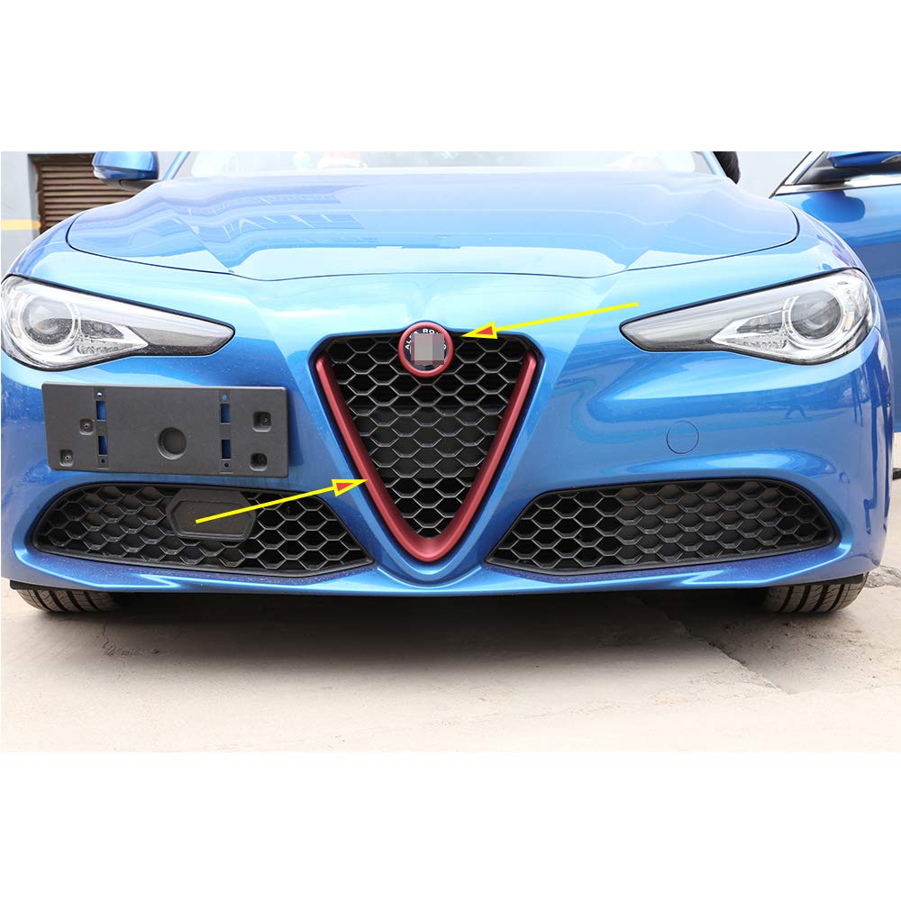 YIWANG Frosted Red ABS Plastic Front Grill Decoration Frame Trim for Alfa Romeo Giulia 2017-2019 Models | Car Exterior Accessories | Perfect for Customization & Car Shows (Not Compatible with Stelvio)