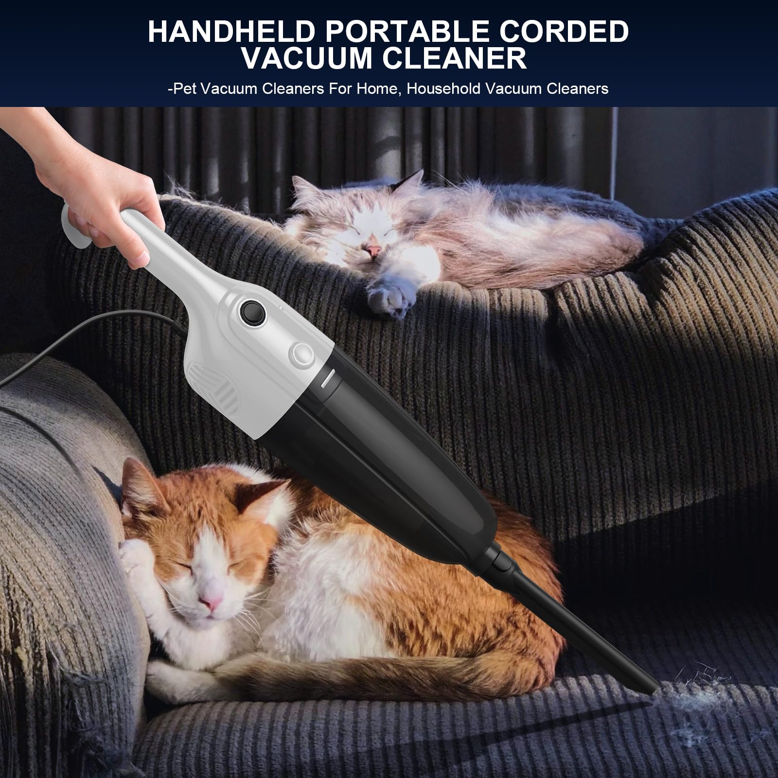 Powerful Corded Stick Vacuum Cleaner for Pet Hair & Hardwood Floors - Home & Car Use