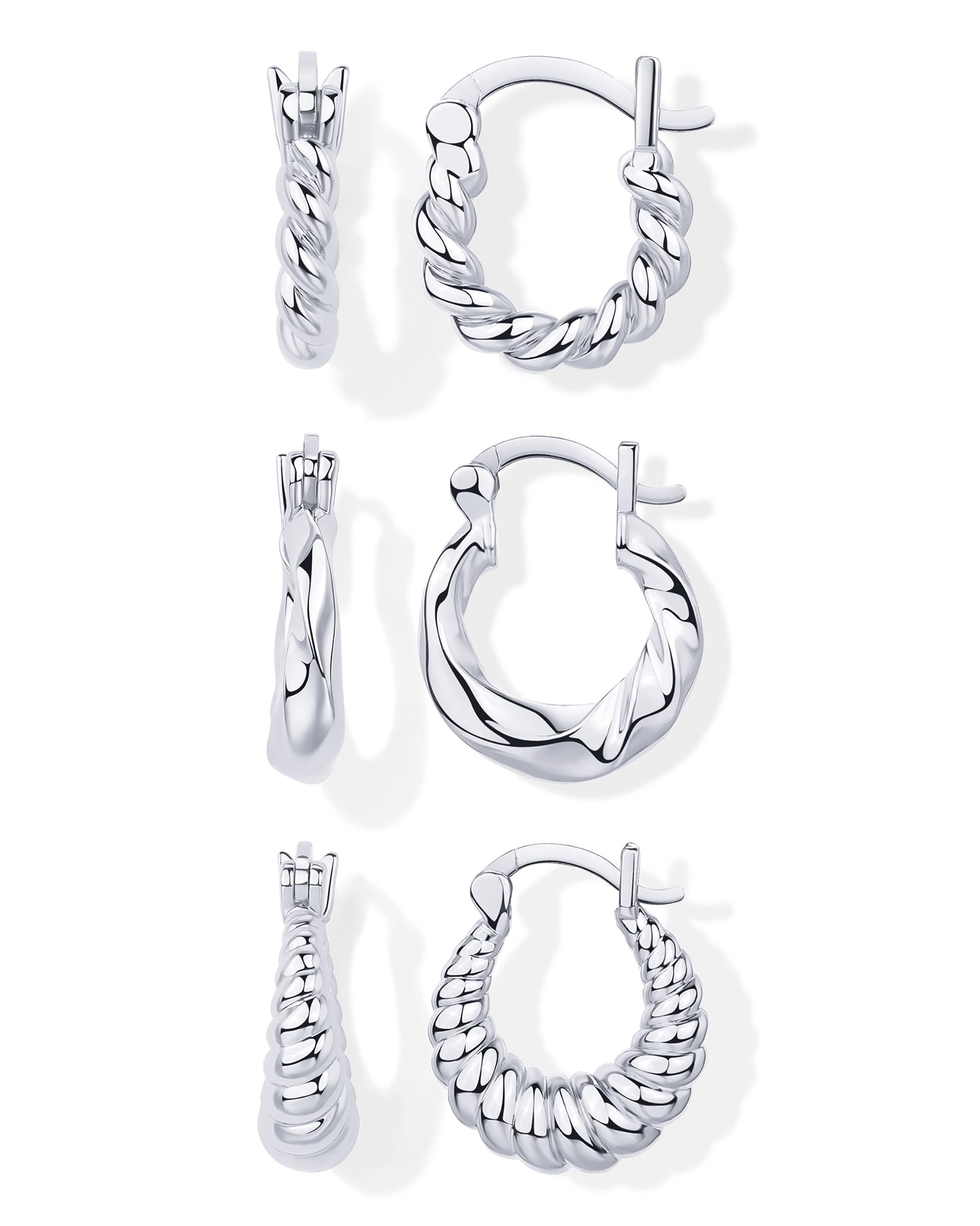 PAVOI 14K-18K Gold Plated Sterling Silver Small Hoop Earrings for Women - 3 Pairs Cubic Zirconia Rope Teardrop Huggie Earrings Set | Elegant Everyday Wear, Party Jewelry & Gift for Her