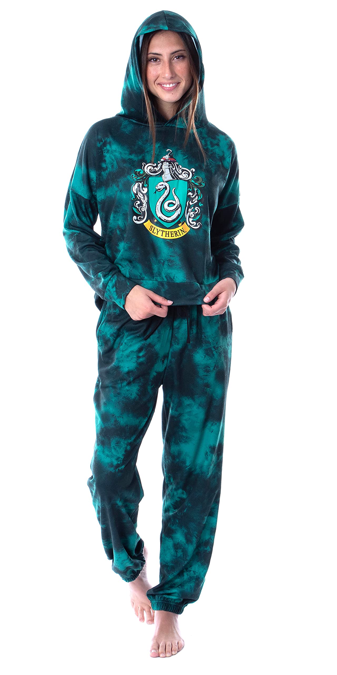 Harry Potter Hogwarts Houses Tie-Dye Hoodie & Joggers Set for Women - Gryffindor, Slytherin, Hufflepuff, Ravenclaw - Cozy Lounge Wear & Halloween Costume Outfit