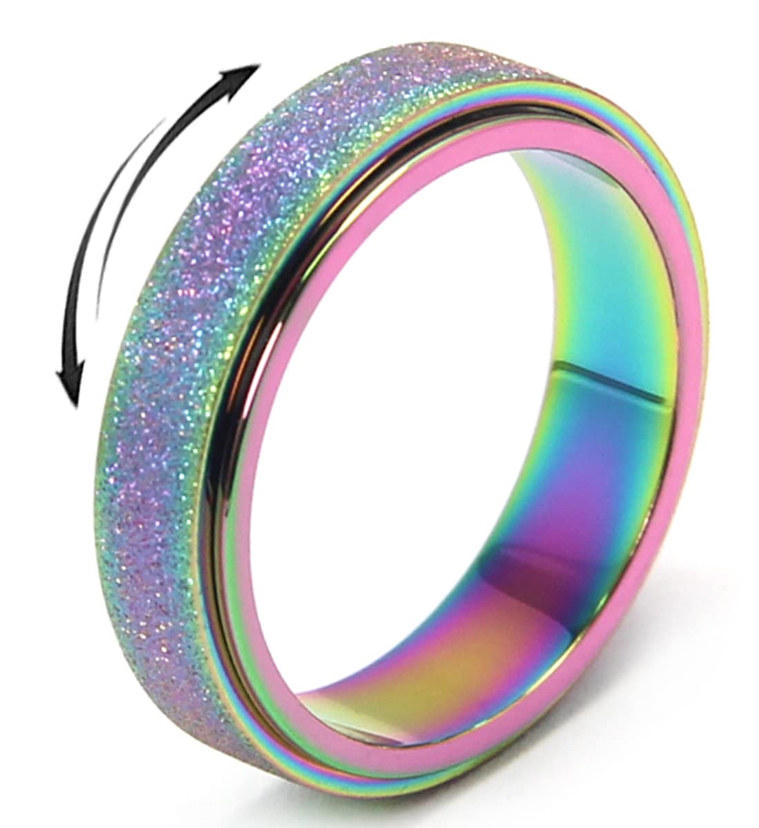 OreilleStar Anxiety Relief Spinner Ring for Women & Men - Stainless Steel Fidget Thumb Ring (Rainbow, Size 6) - Stress Relief, ADHD, Autism & Anxiety Management - Perfect for Office, Travel & Daily Focus