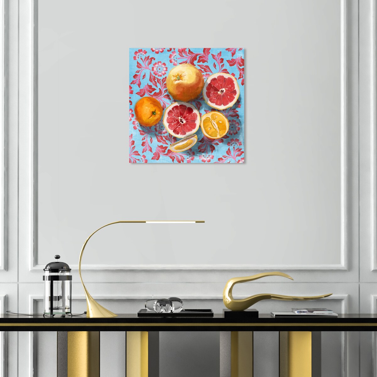 Tropical Citrus Still Life Blue Canvas Wall Art Print - Kitchen & Cabin Decor - Perfect for Farmhouse, Lodge, or Dining Room Wall Decor