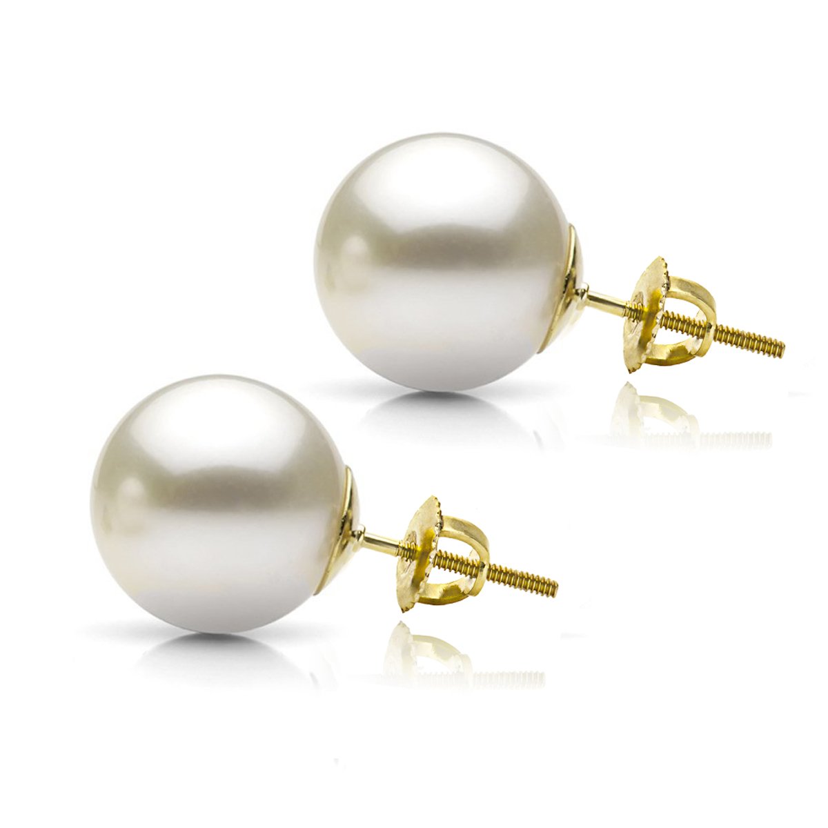 14K Yellow Gold Stud Earrings with White Cultured Freshwater Pearls 8-8.5mm Screw Back - Elegant Pearl Jewelry for Women, Perfect for Weddings, Parties & Everyday Wear