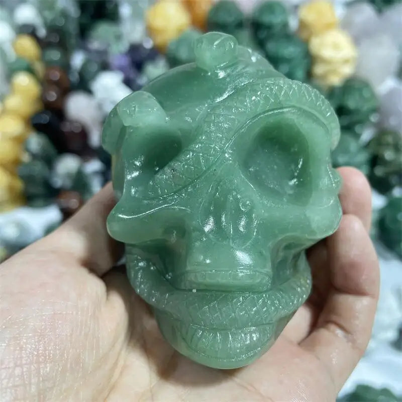 Natural Green Aventurine Snake Skull Crystal Carving - Healing Stone for Energy, Fashion Jewelry & Halloween Home Decor - Lucky Gift for Spiritual Wellness & Meditation - Perfect for Yoga, Reiki & Altar Decor (1pc)
