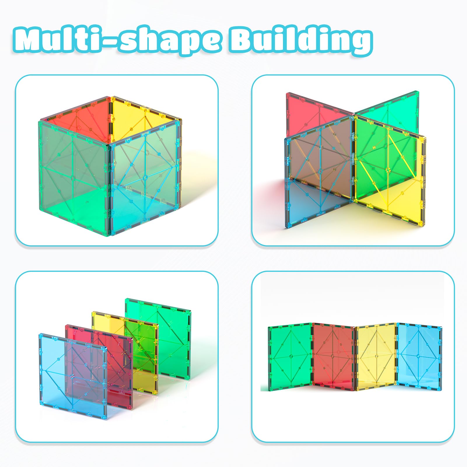 Bmag 4pc Magnetic Tiles - STEM Building Blocks for Kids 3+ | Educational Construction Toy for Boys & Girls | Classroom & Home Play