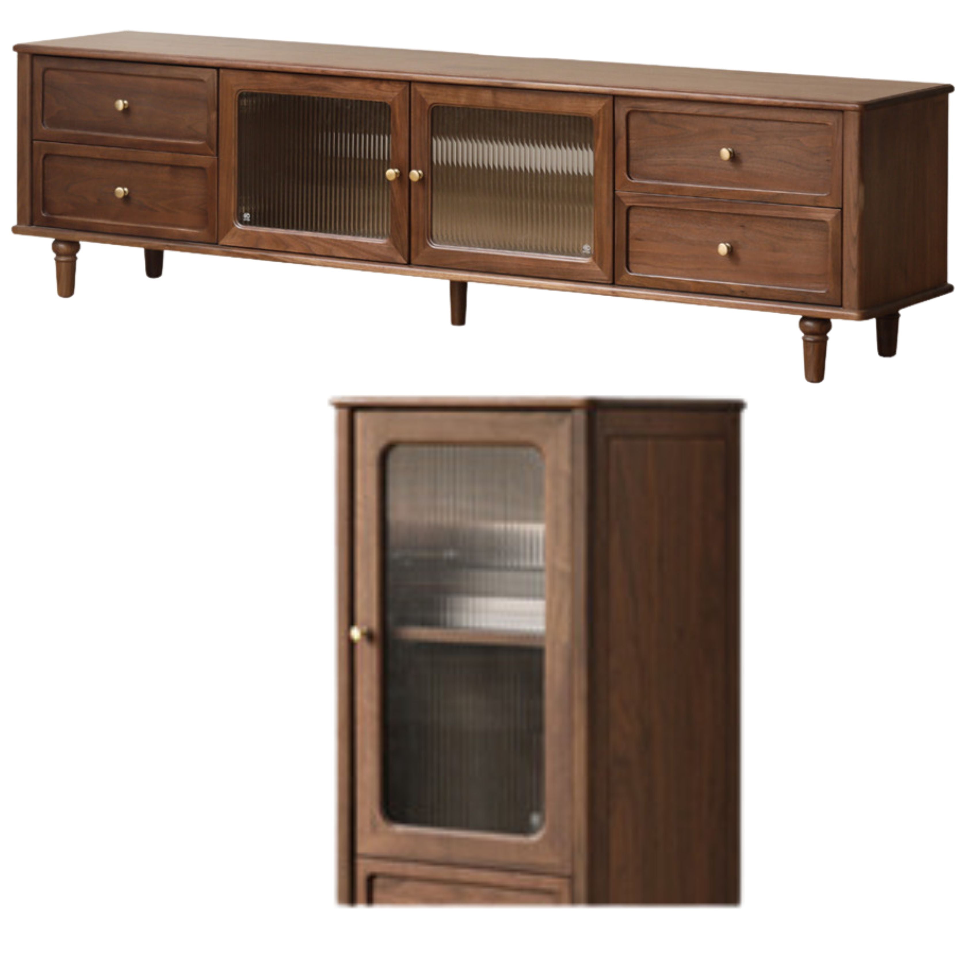 Solid Black Walnut Wood TV Stand - American Retro Style Locker Cabinet for Living Room & Home Theater Storage