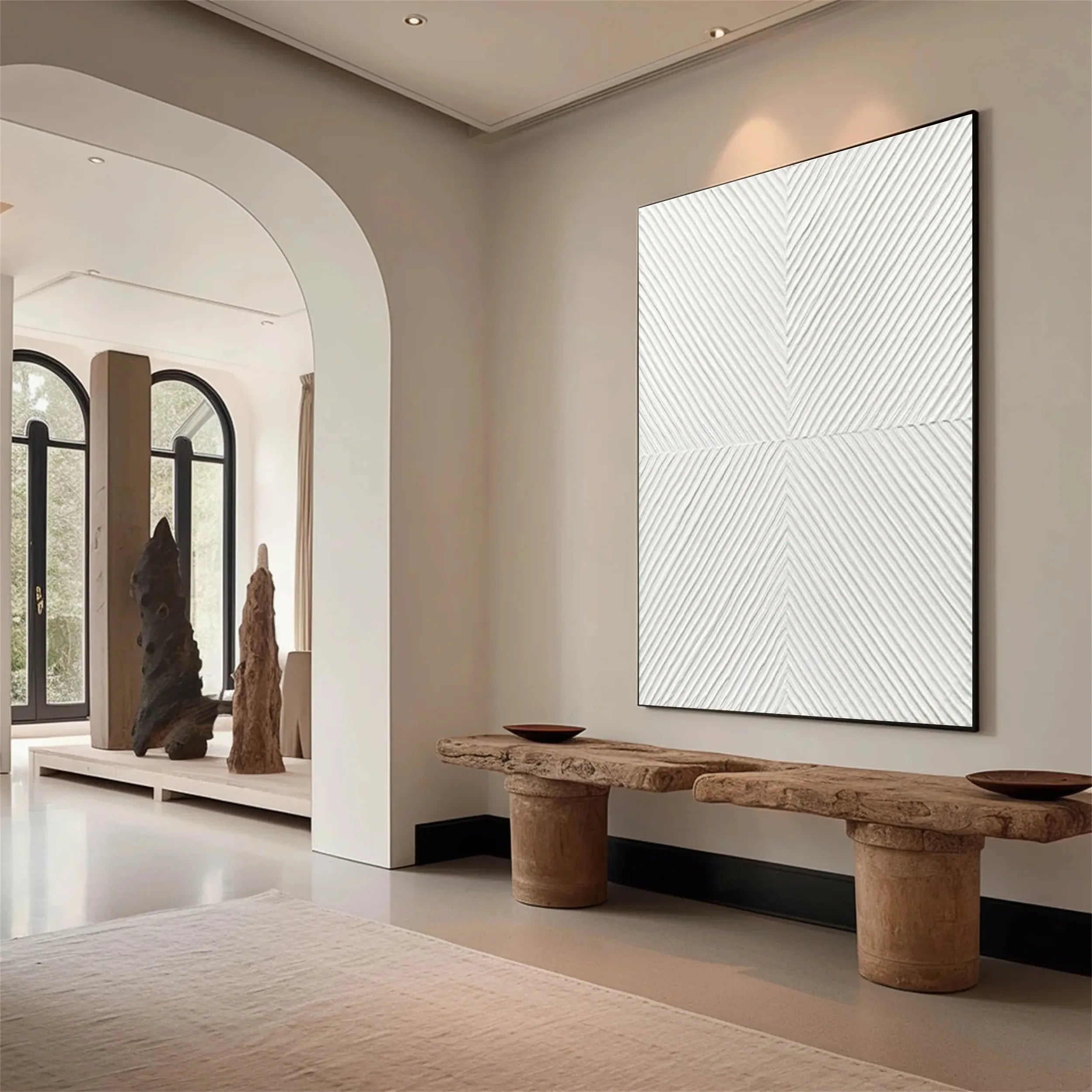 White Minimalist Textured Painting Canvas - Modern Abstract Wall Art for Living Room, Bedroom & Office Decor | High-Quality Stretched Canvas #MM206