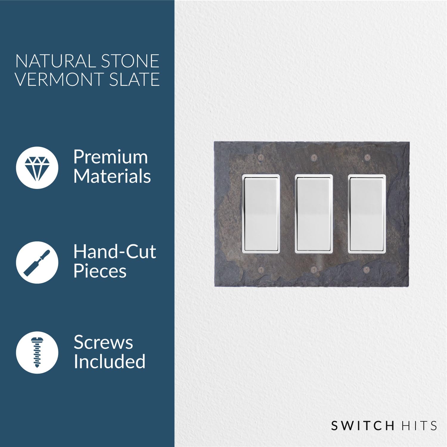 Decorative 3 Gang GFCI Rocker Switch Plate Cover - Recycled Vermont Slate Wall Plate (6.75
