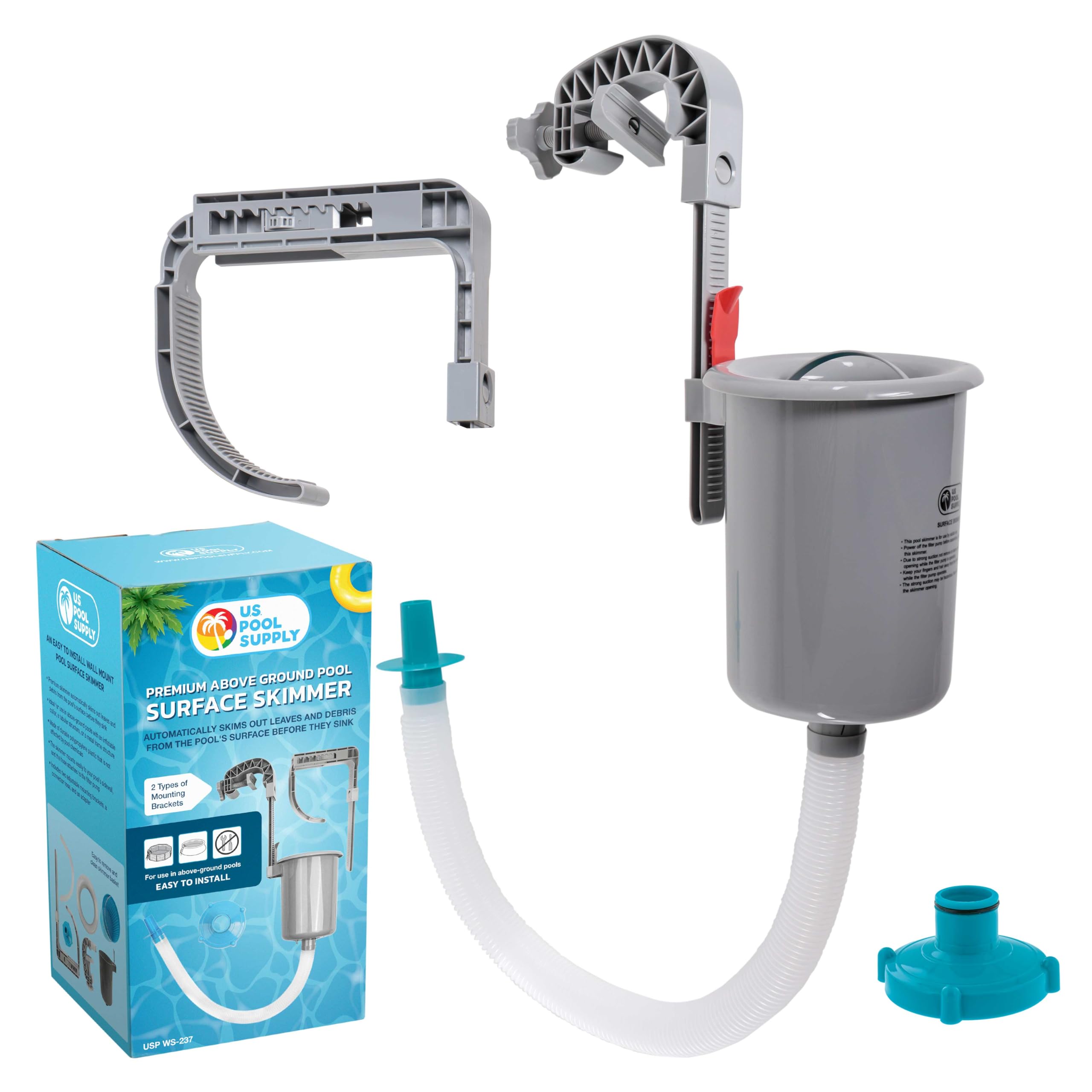 U.S. Pool Supply Pool Skimmer - Above Ground Floating Surface Skimmer with Debris Basket | Wall Mount for Inflatable, Tubular & Metal Frame Pools | Perfect for Backyard, Vacation Homes & Community Pools