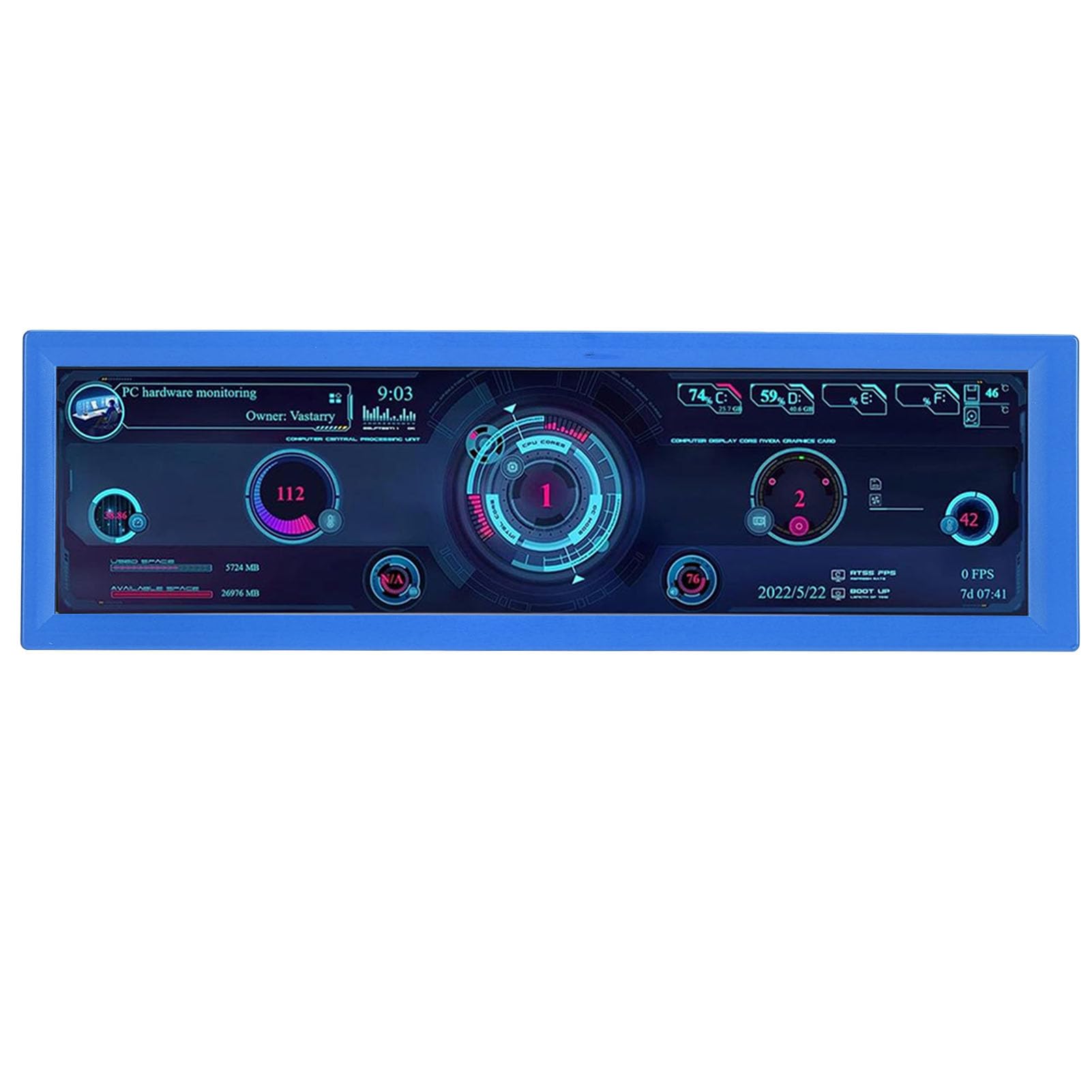 CICIGLOW 8.8 Inch PC Temperature Monitor - HD IPS 1920x480 Mini HDMI/USB Secondary Screen for CPU GPU RAM FPS HDD Data Display (Blue) - Perfect for Gaming Rigs, Workstations & PC Build Monitoring
