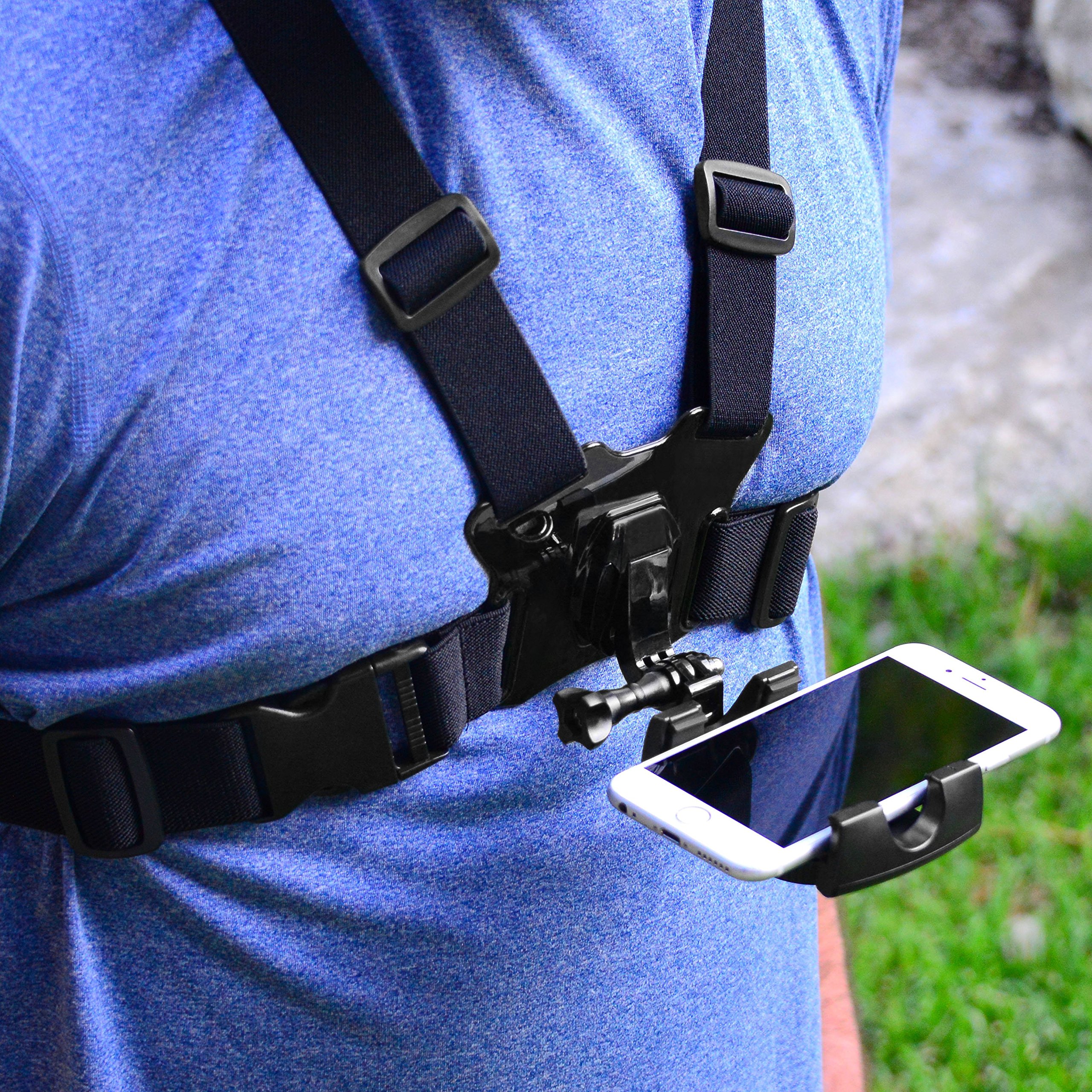 Pixlplay Universal Smartphone Chest Mount Holder - Compatible with iPhone & Samsung for Hands-Free Filming, Photography & Action Videos (Horizontal) - Perfect for Vlogging, Hiking, Cycling & Outdoor Adventures