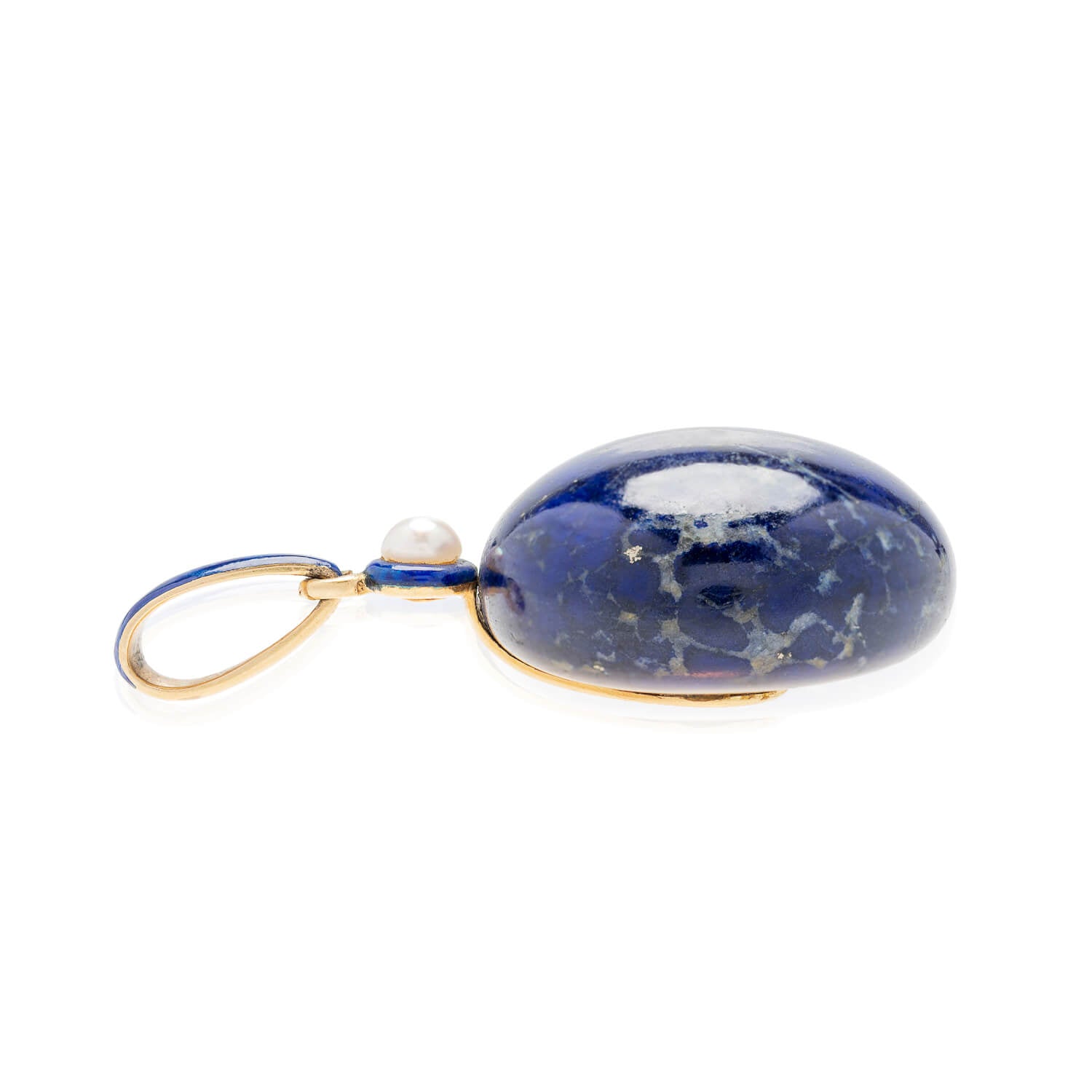 Exquisite Victorian Style 18K Gold Pearl Enamel & Carved Lapis Lazuli Jewelry Set - Earrings, Pendant & Buttons for Weddings, Parties & Special Occasions