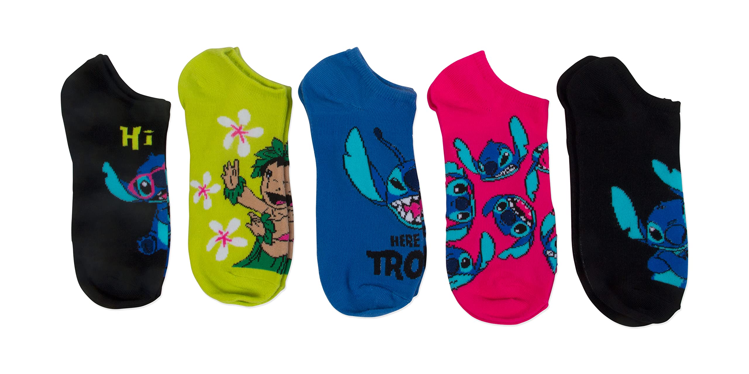 Disney Women's Lilo & Stitch 5-Pack No-Show Socks - Cute Cartoon Ankle Socks for Casual Wear, Sneakers & Everyday Comfort