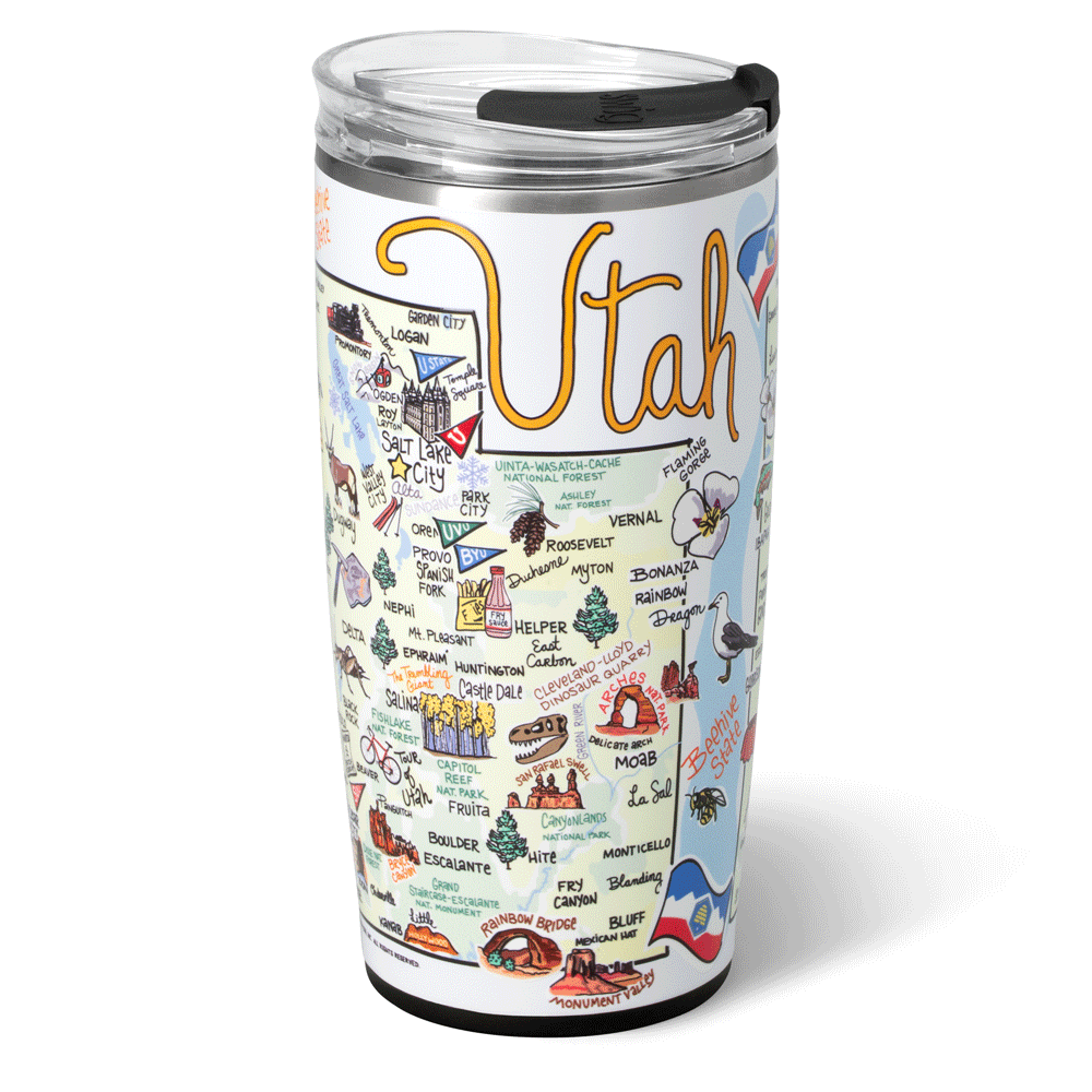 22oz Utah Tumbler - Insulated Stainless Steel Water Bottle with Lid & Straw - Perfect for Hiking, Camping & Outdoor Adventures
