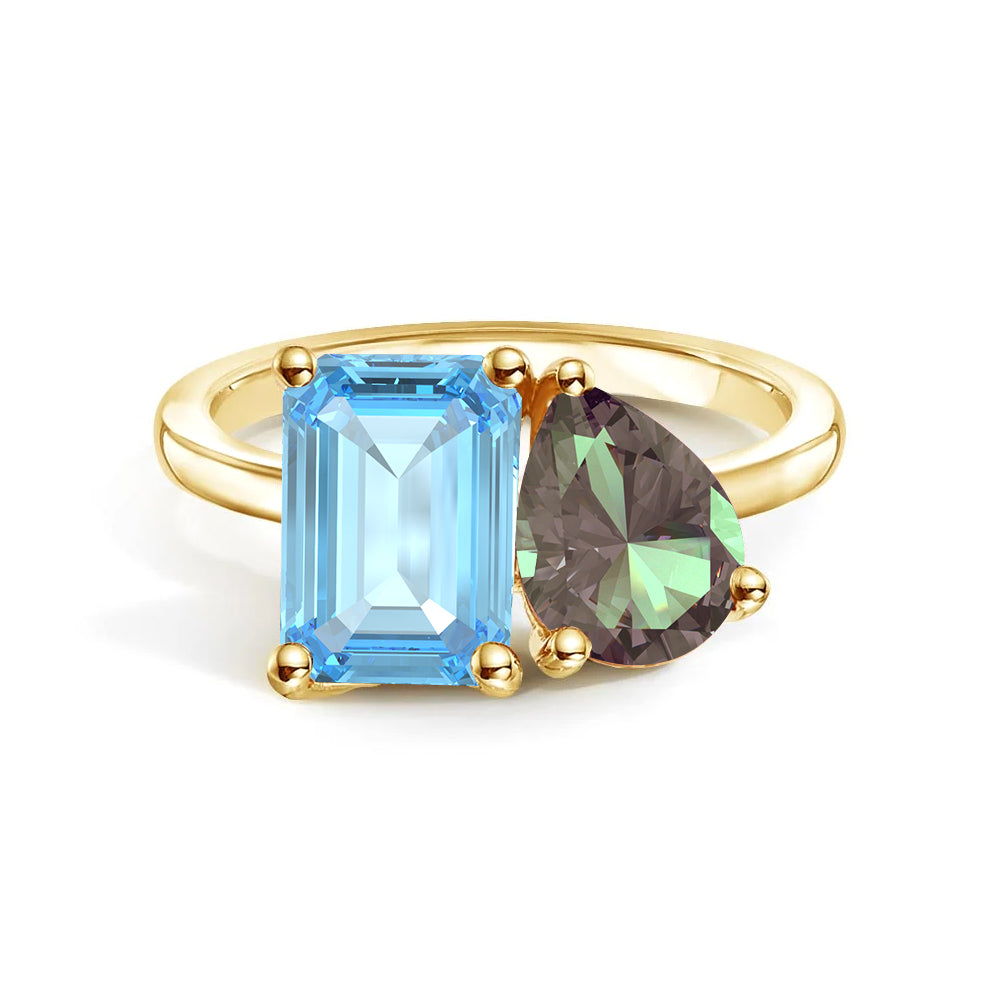 Personalized Toi et Moi Aquamarine Birthstone Ring for Women - Custom Anniversary, Engagement & Wedding Jewelry Gift - Perfect for Couples, Brides & Romantic Occasions