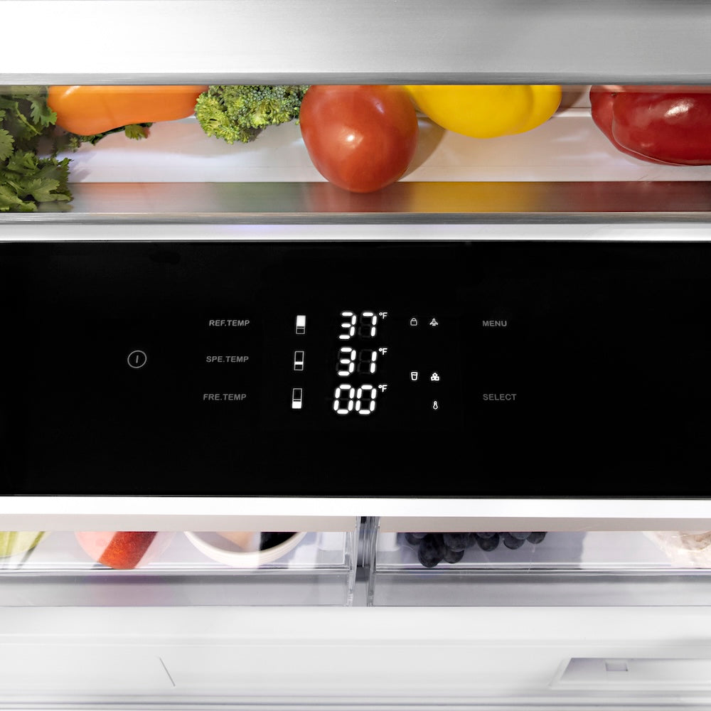 ZLINE Autograph Edition 36 Inch Built-In Bottom Freezer Refrigerator - 19.8 cu ft Capacity, Water Dispenser & Ice Maker - Satin Stainless Steel with Matte Black Accents (RBITZ SN 36 MB) - Perfect for Modern Kitchens, Open Concept Homes & Luxury Appliances Upgrade