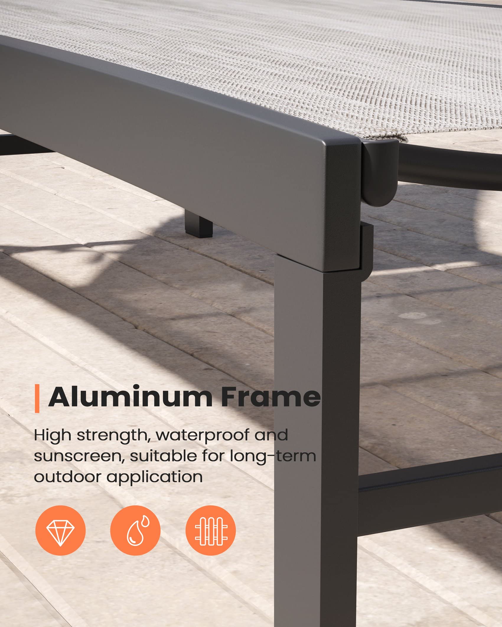 Pellebant Outdoor Lounge Chair - Adjustable Backrest Patio Chaise Lounge with Rustproof Aluminum Frame - Perfect for Poolside, Sunbathing & Backyard Relaxation (Earth)