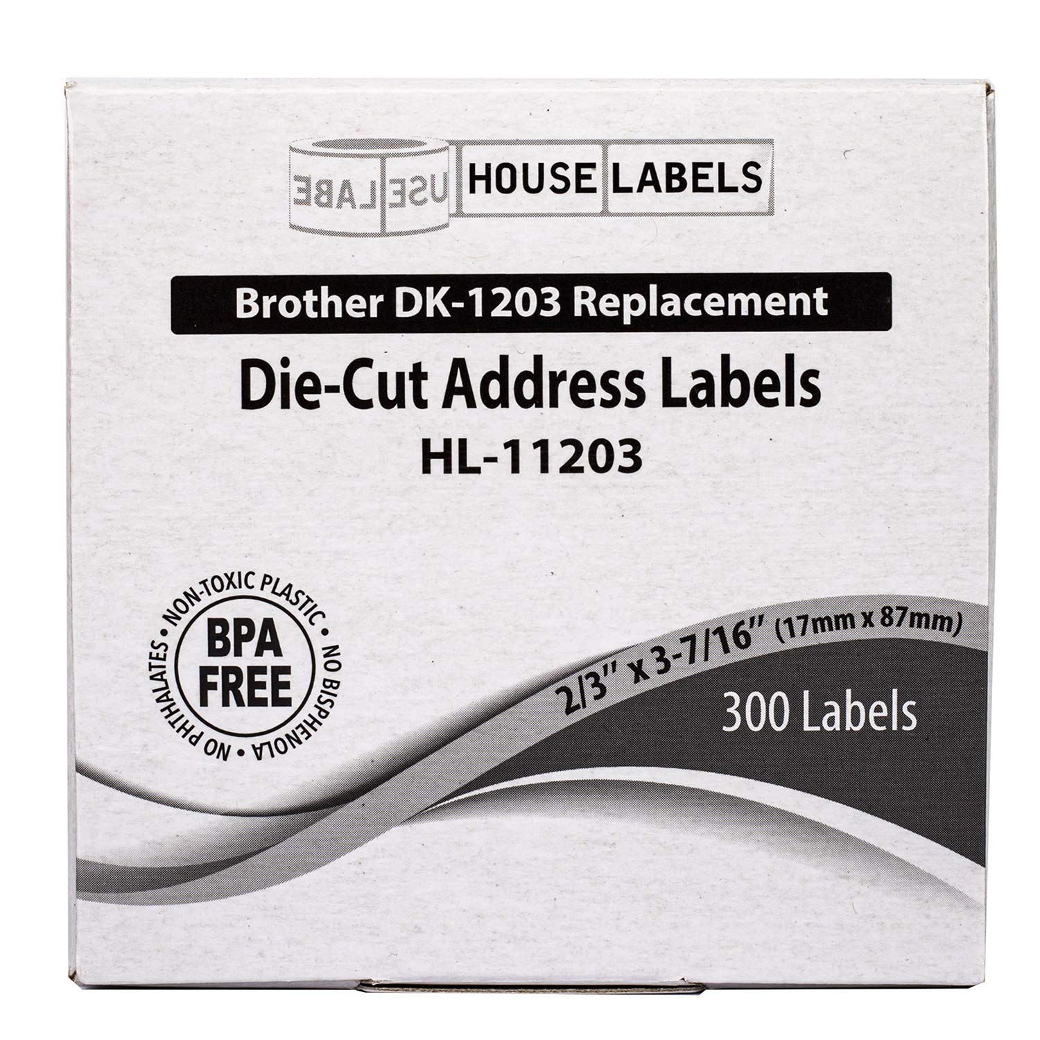 HOUSELABELS Compatible with DK-1203 Replacement Roll for Brother QL Label Printers - 300 Address Labels per Roll, 2/3