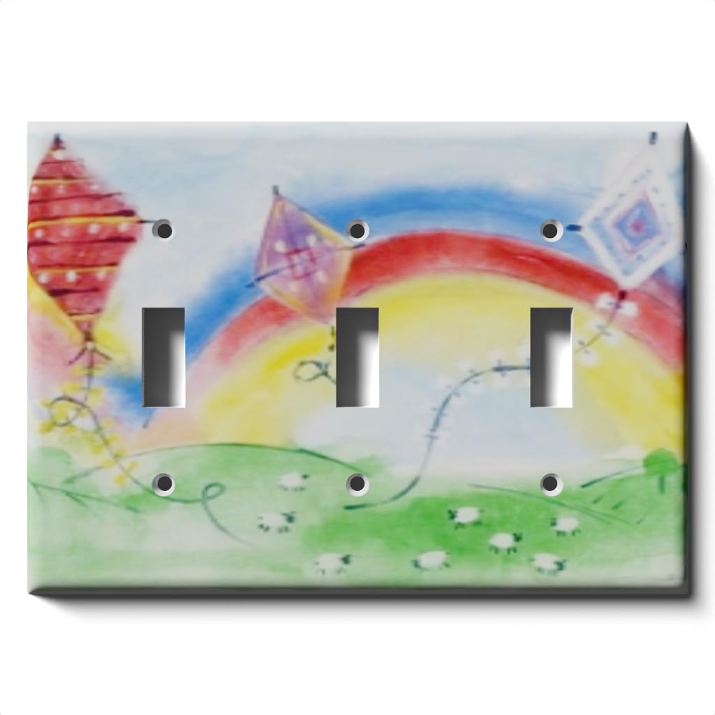 Rainbows & Kites Light Switch Cover - Triple Toggle Wall Plate for Kids Room Decor
