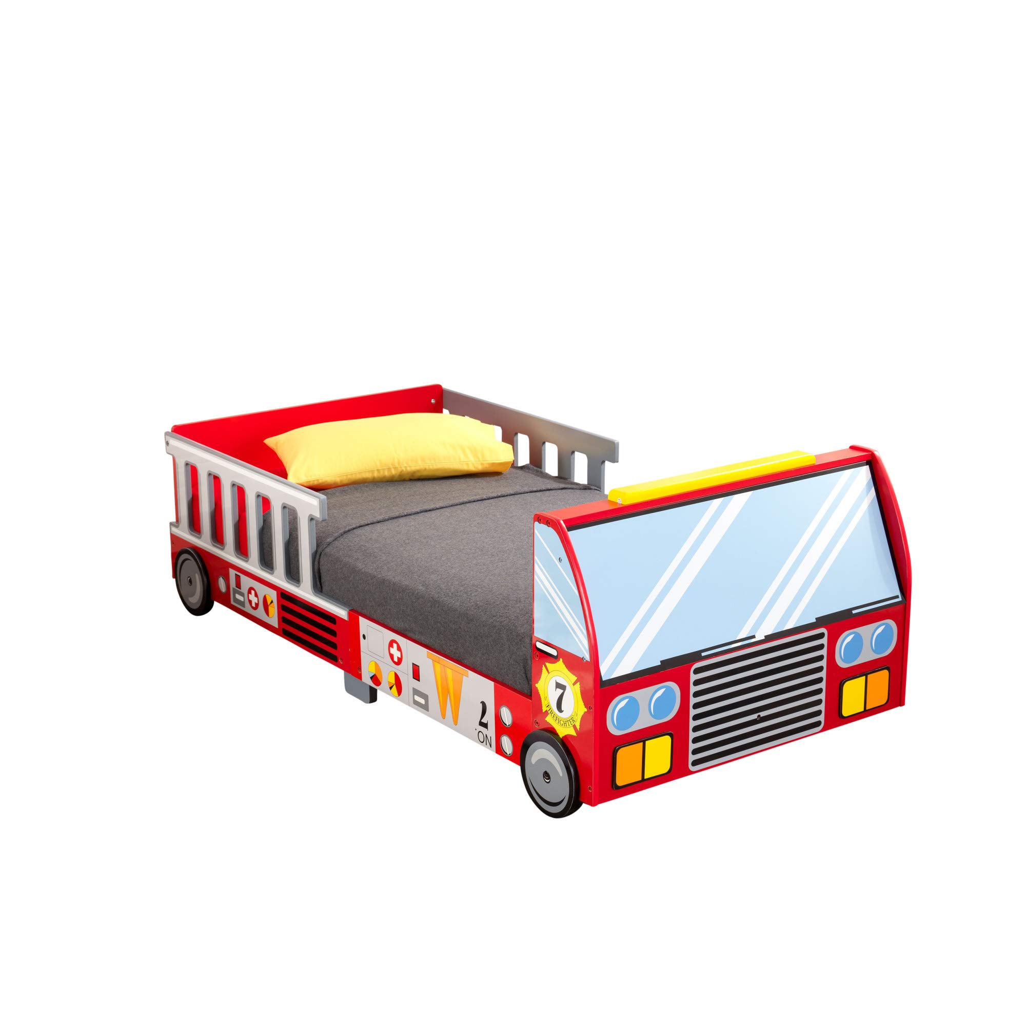 KidKraft Red Fire Truck Wooden Toddler Bed with Safety Guard Rails - Children's Furniture for Boys & Girls Ages 15 Months+ | Perfect for Themed Bedrooms, Daycare Centers & Gift Ideas