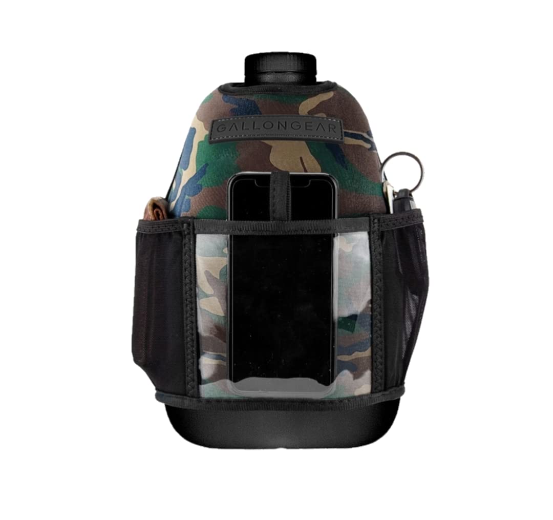 **1 Gallon Large Water Bottle BPA Free - Reusable Hydration Jug for Men & Women - Gym, Sports, Fitness & Outdoor Activities - Black with Green Camo Cover - Ideal for Hiking, Camping & Workouts**
