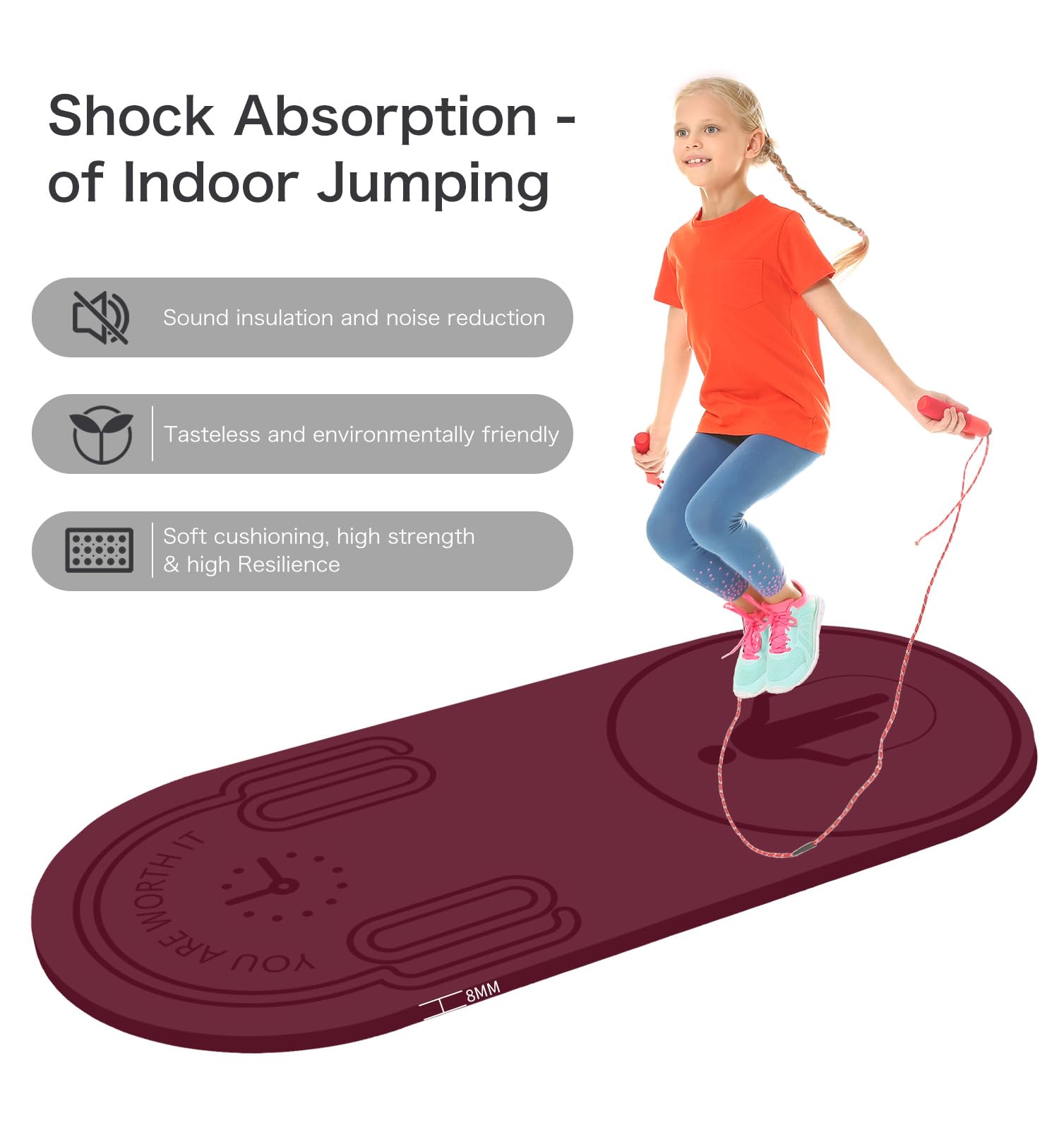 **8/20/30mm Thick Jump Rope Mat - Non-Slip, Durable Fitness & Exercise Mat for Home Gym, Workout, and Training - Includes Jump Rope & Carrying Bag (55