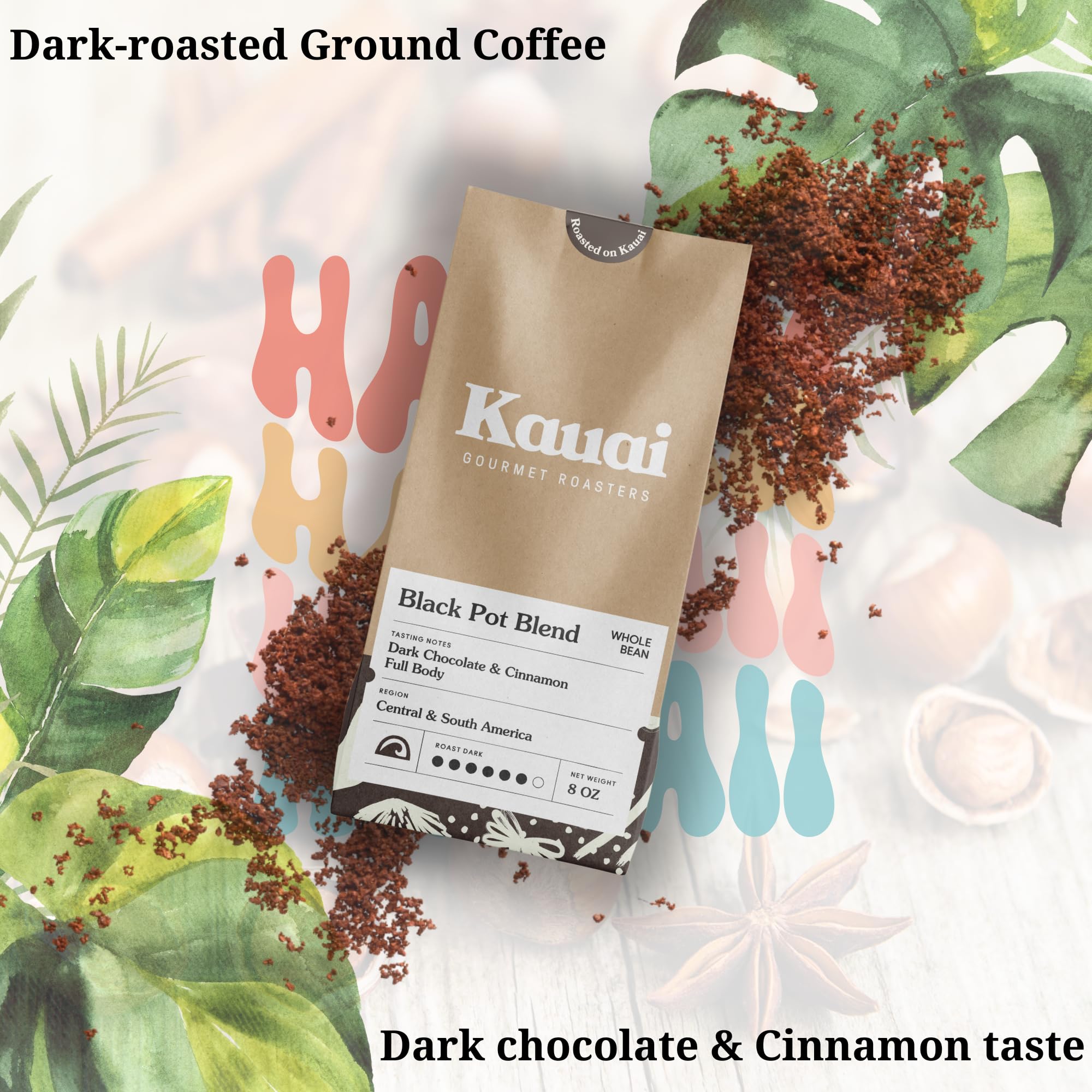 Premium Black Pot Ground Coffee - Dark Roast with Cinnamon & Dark Chocolate Notes | Rich Espresso Blend (8oz) | Perfect for Morning Brews, Office Coffee Breaks & After-Dinner Treats