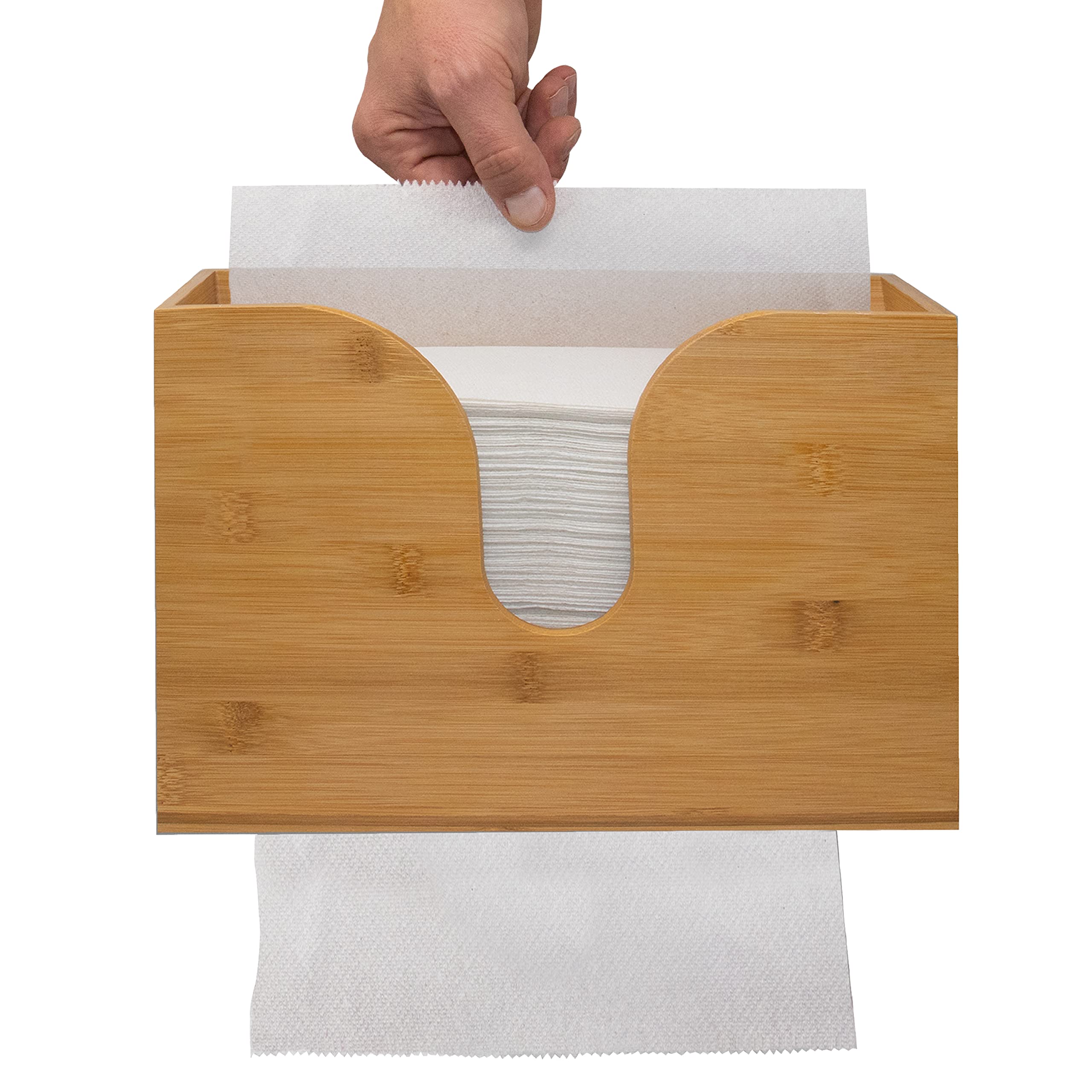 Eco-Friendly Bamboo Paper Towel Holder - Wall Mount & Countertop Dispenser for Kitchen, Bathroom & Restroom - Holds Multifold, C-Fold & Trifold Paper Towels - Perfect for Home, Office & Restaurant Decor