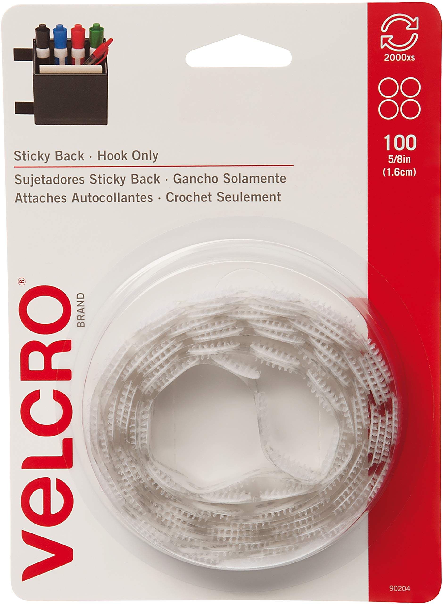 VELCRO Brand - Sticky Back Hook Fasteners, 5/8 Inch Coins, 100-Pack (White) | Strong Adhesive Backing for Home, Office & DIY Projects | Perfect for Organizing Cables, Hanging Decor & Crafting