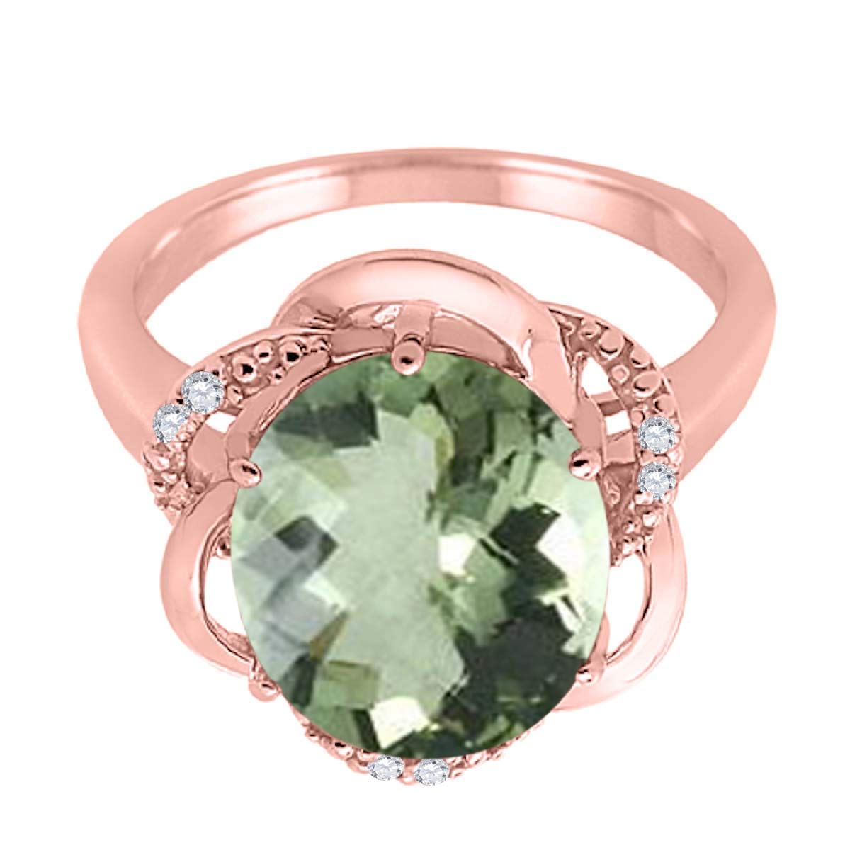 MauliJewels 10K Rose Gold Flower Ring for Women - 4.55 Carat Green Amethyst & Diamond Prong Setting | Elegant Jewelry Gift for Anniversary, Birthday & Special Occasions
