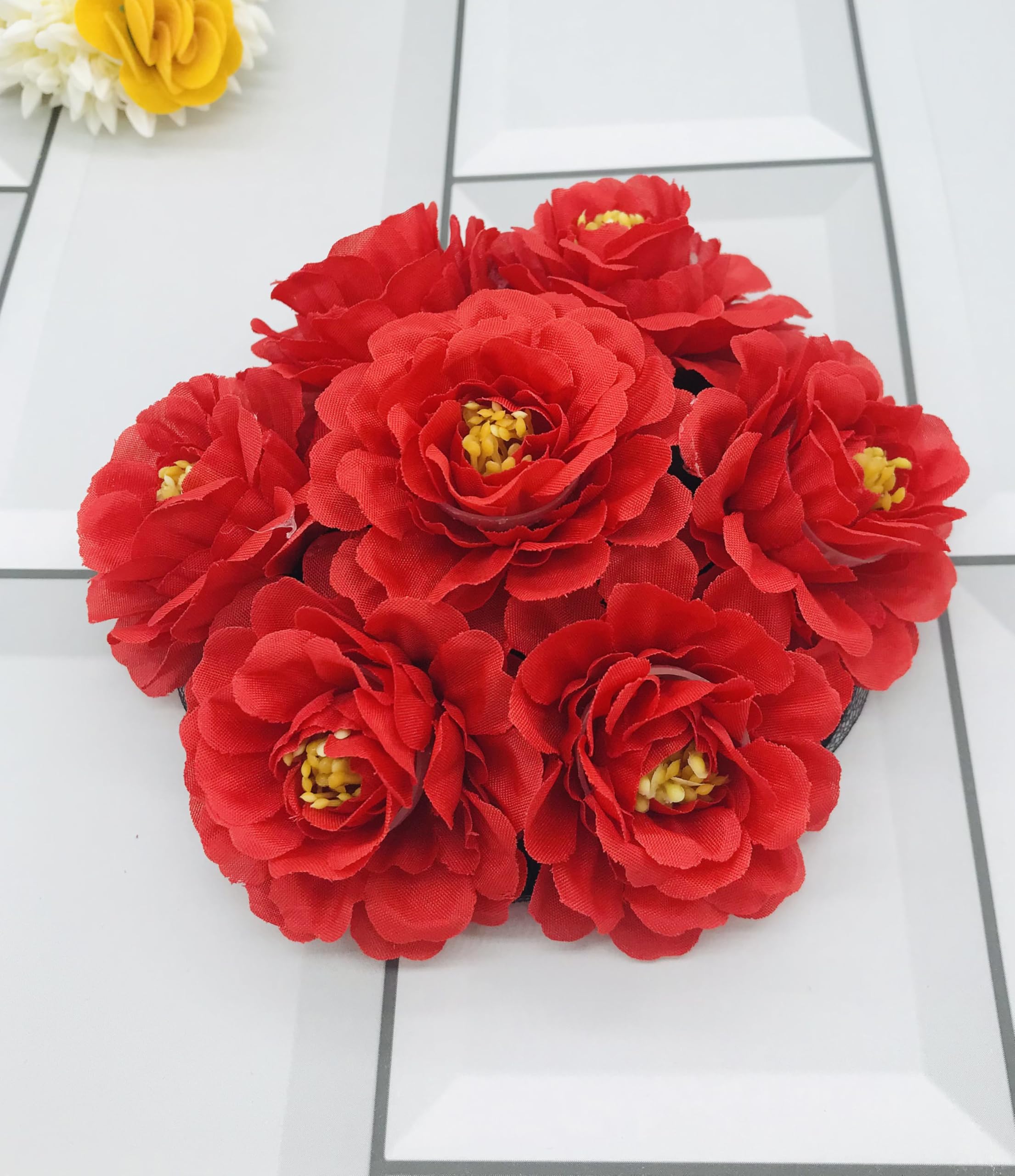 Gadinfashion™ Red Artificial Flower Bridal Hair Juda/Gajra - Hair Bun Flower Accessories for Women & Girls (Pack of 1) - Perfect for Weddings, Parties & Boho Hairstyles