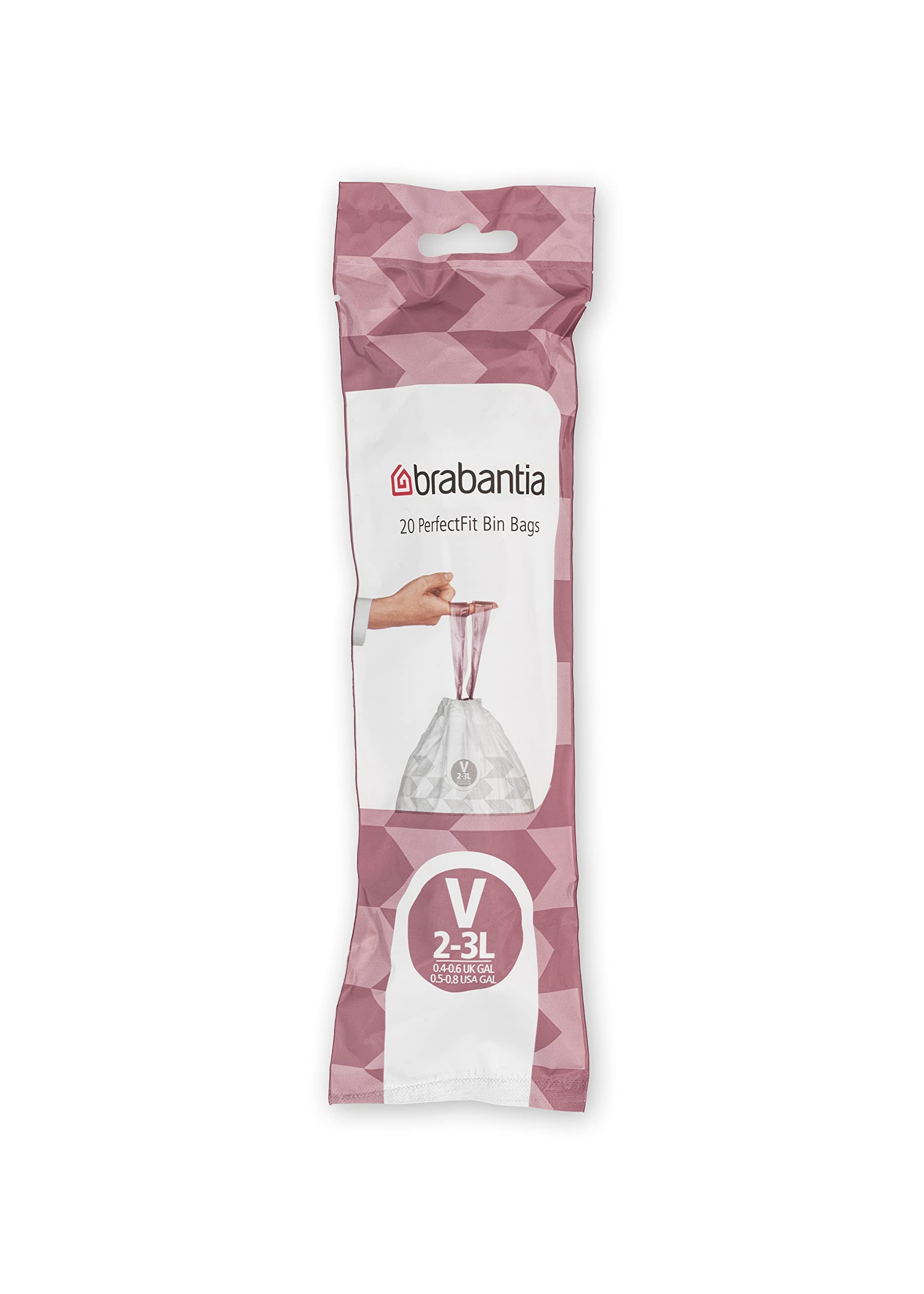 Brabantia PerfectFit Trash Bags - 200 Count, Size V (0.5-0.8 Gallon) - Thick Plastic Drawstring Trash Can Liners with Handles - Ideal for Small Bathroom, Office, or Bedroom Waste Bins