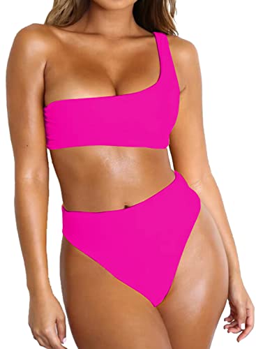 Byoauo Women's One Shoulder Bikini Top with High Waisted Bottom - Sexy Two Piece Swimsuits for Beach, Pool Party & Summer Vacation