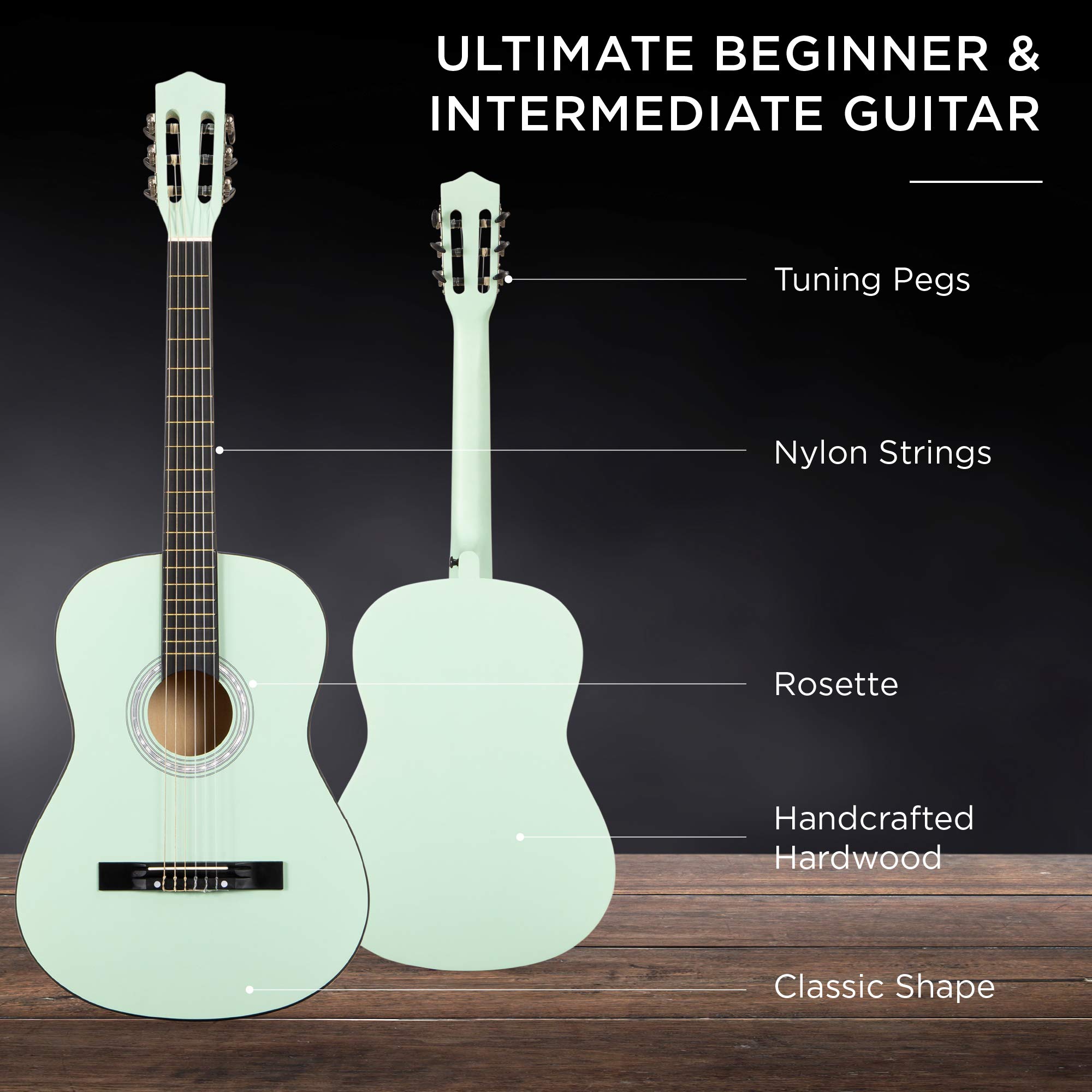 Best Choice Products 38-Inch All Wood Acoustic Guitar Starter Kit for Beginners with Gig Bag, 6 Picks, Nylon Strings & Strap w/Pick Holder - SoCal Green | Perfect for Learning, Practice & Live Performances
