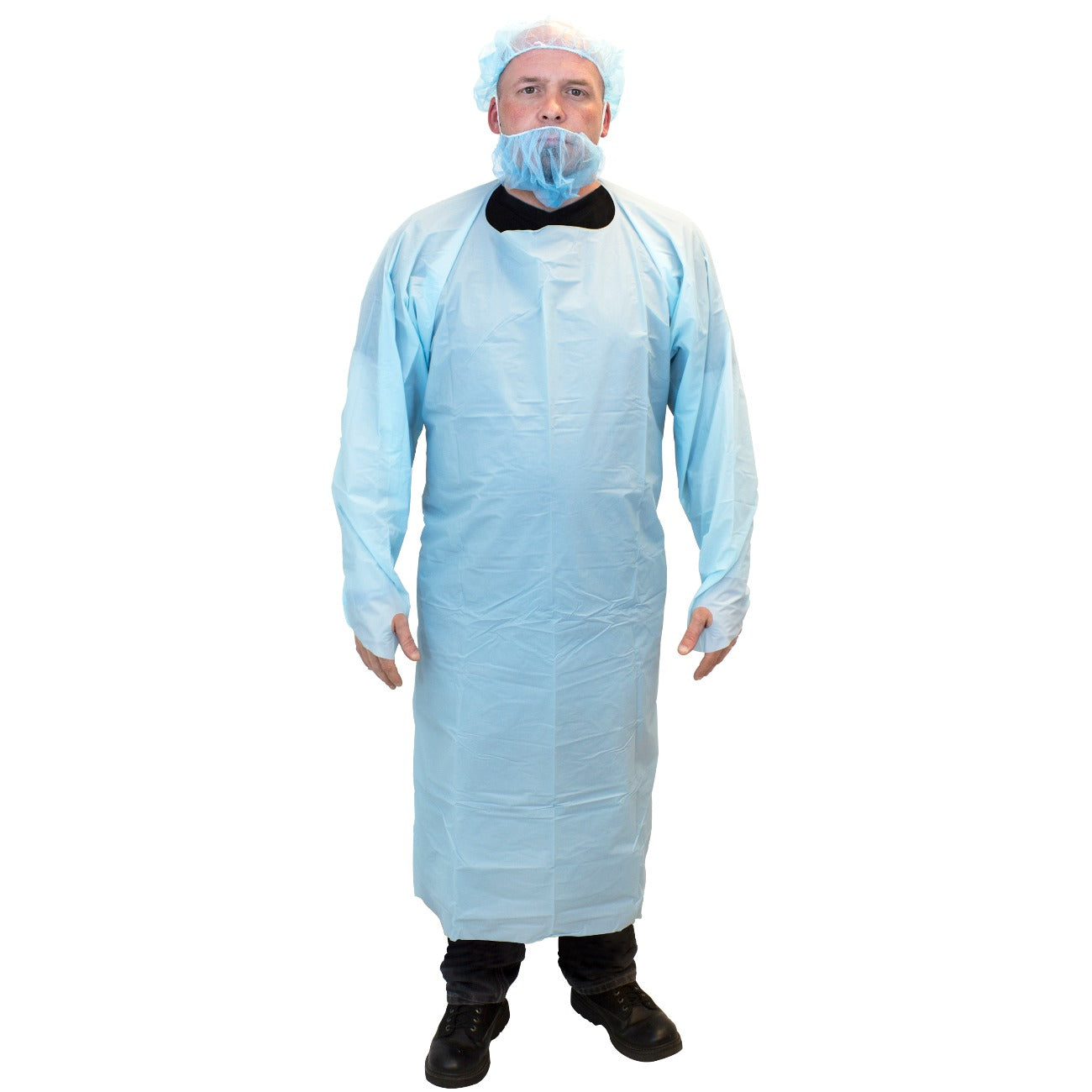 Blue Polyethylene Disposable Gown with Thumb Holes - Pack of 100 - Ideal for Medical, Laboratory & Cleanroom Use