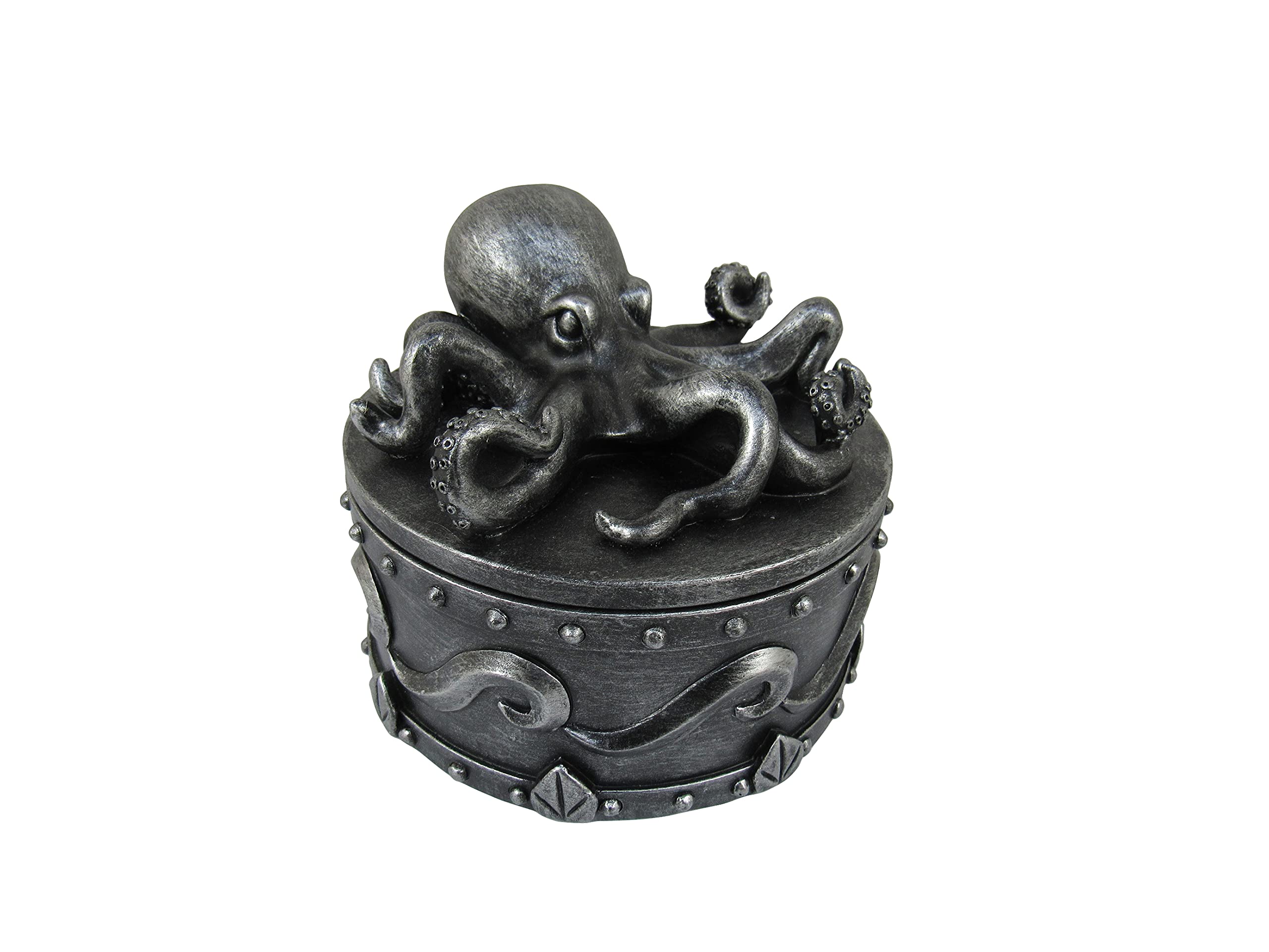 Sea Safe Keeper Pewter Octopus Trinket Box with Lid - 5 Inch Nautical Jewelry Storage Box for Women | Home Decor Ocean Theme Gift | Perfect for Organizing Rings, Earrings & Small Keepsakes
