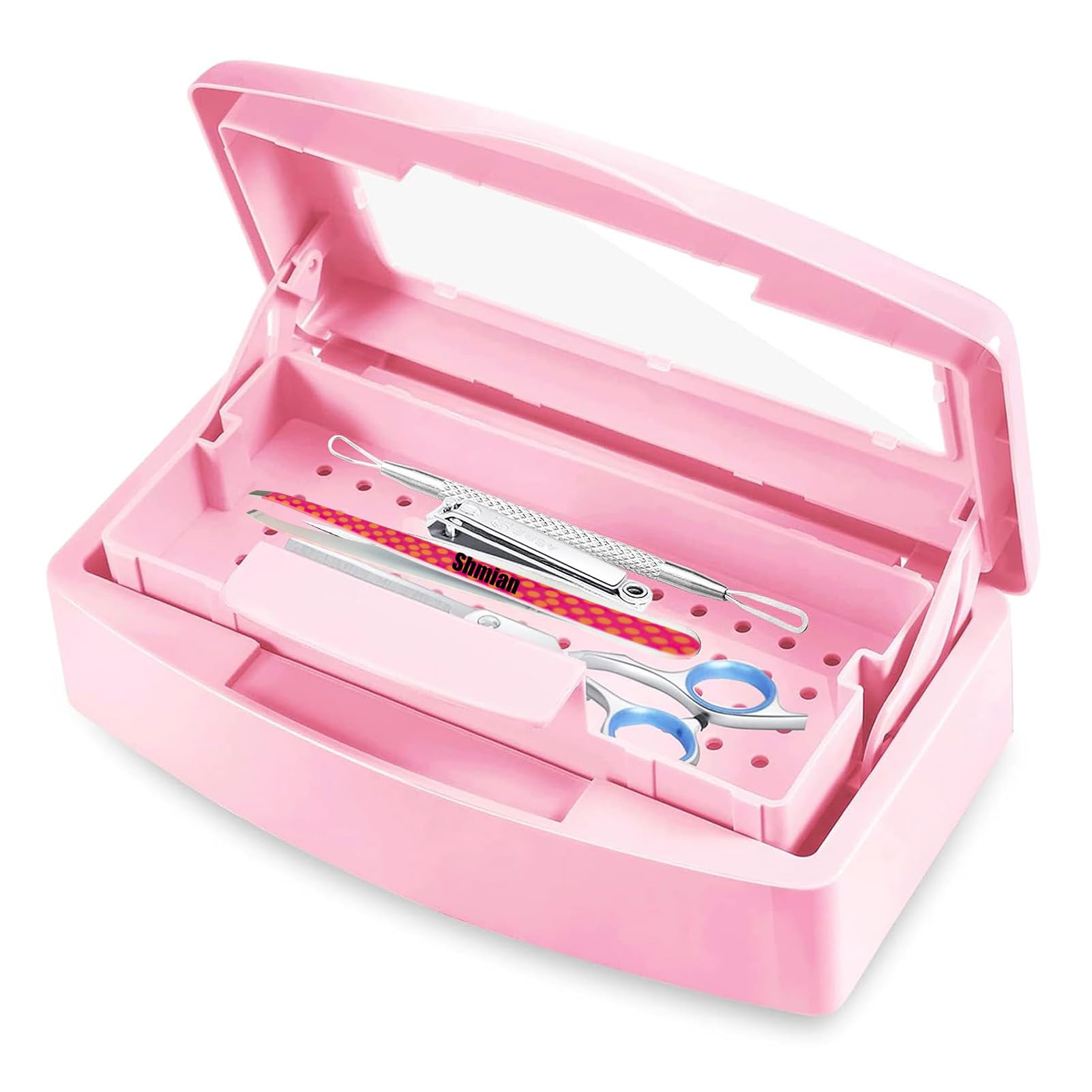 Shmian Nail Tool Sterilizer - Plastic Soaking Cleaning Tray for Tweezers, Manicure & Barber Tools | Professional Nail Salon & Home Use Clipper Cleaner | Perfect for Sanitizing Nail Salon Equipment & Personal Grooming Kits