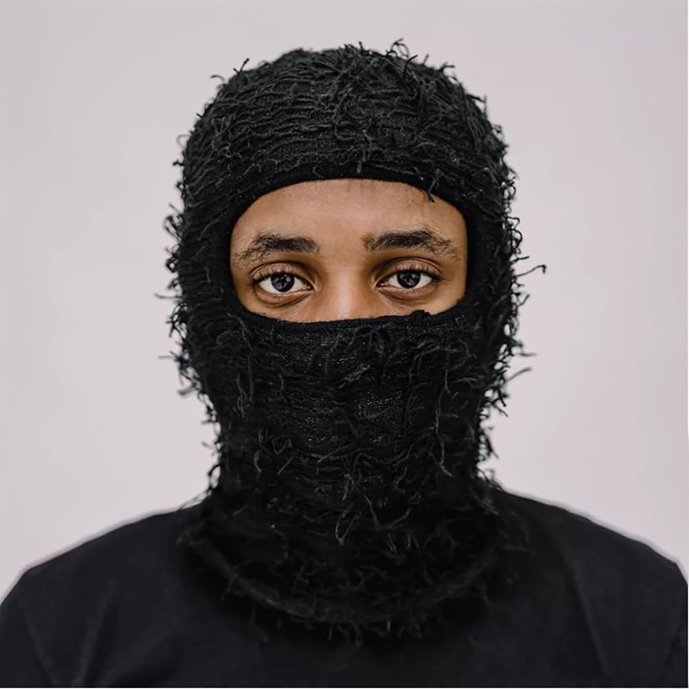 Distressed Knitted Balaclava Ski Mask - Windproof Full Face Cover for Men & Women - Winter Beanie Neck Warmer for Skiing, Snowboarding & Outdoor Activities