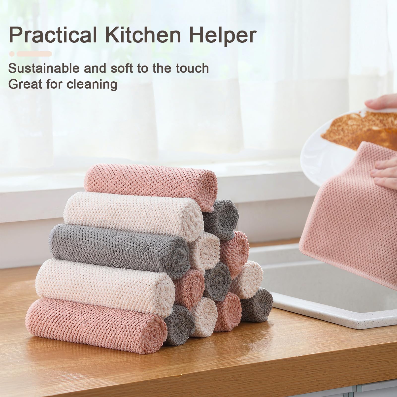 Premium Waffle Dish Towels 6 Pack - Super Absorbent Microfiber Cloths for Kitchen Cleaning, 12x12 Inches - Perfect for Washing Dishes & Countertops