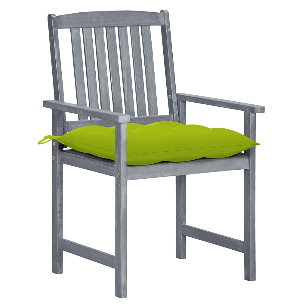 vidaXL 4-Piece Patio Dining Chairs Set with Cushions - Solid Acacia Wood Outdoor Chairs for Deck, Garden, Lawn, Balcony - Farmhouse Style Gray Furniture (Perfect for Backyard BBQs, Poolside Relaxation & Outdoor Entertaining)