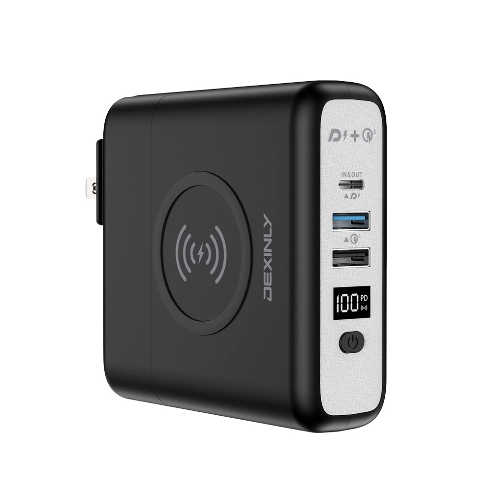 10000mAh 3-in-1 Portable Wireless Charger Power Bank with PD20W USB-C & QC3.0 USB-A Fast Charging | Travel Wall Charger & External Battery Pack for iPhone 15/14/13, iPad, Samsung Galaxy | Perfect for Travel, Office & Emergency Power Backup (Black)