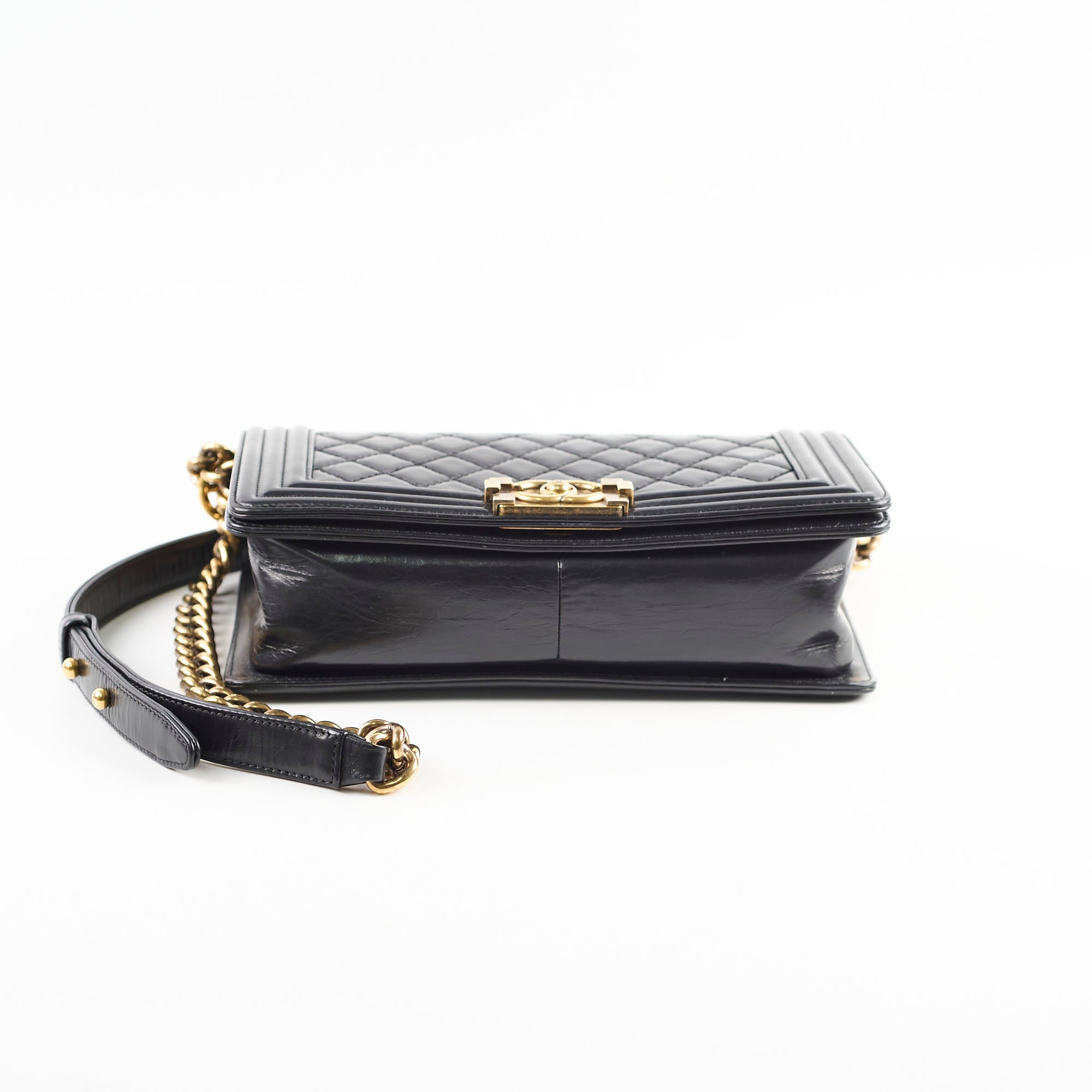 Chanel Old Medium Boy Bag - Shiny Calfskin Leather in Black | 17 Series | Luxury Handbag for Women, Perfect for Evening Events & Special Occasions