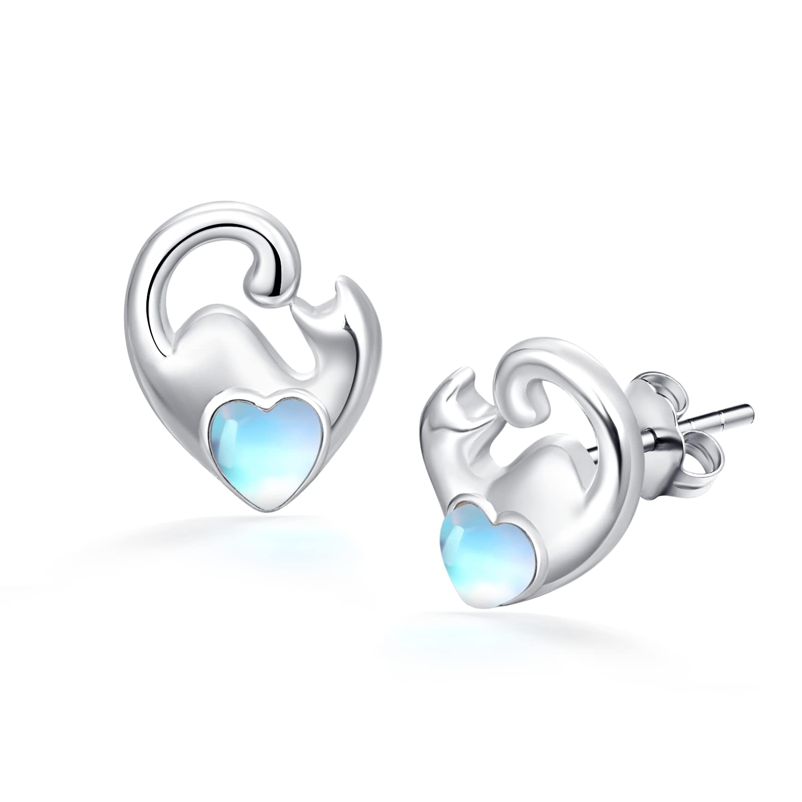 DreamBoat Sterling Silver Cat Stud Earrings for Women - Cute Kitten & Moonstone Heart Jewelry - Perfect Gift for Cat Lovers & Animal Jewelry Enthusiasts - Ideal for Casual Wear, Date Nights & Special Occasions