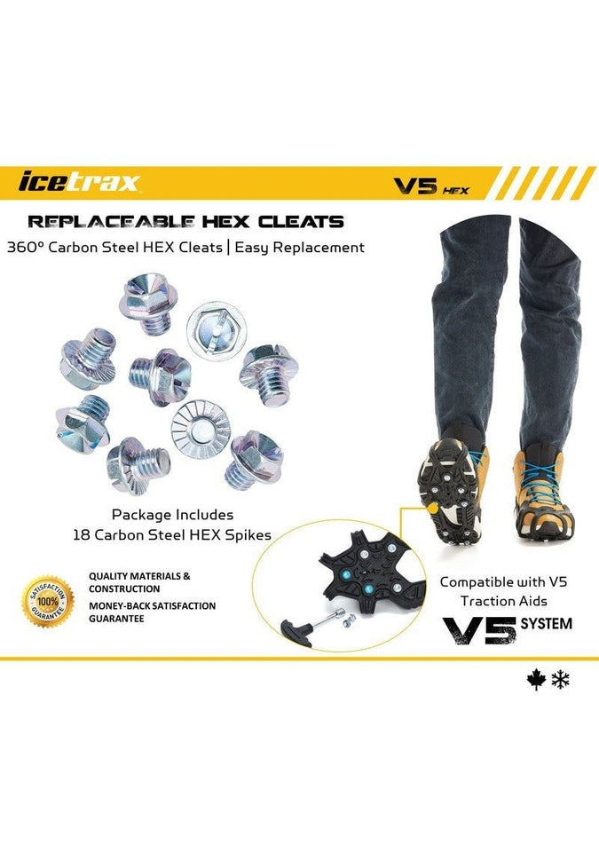 Icetrax Hex Replacement Spikes for V5 Ice Cleats - Durable Traction for Winter Hiking, Running & Outdoor Safety