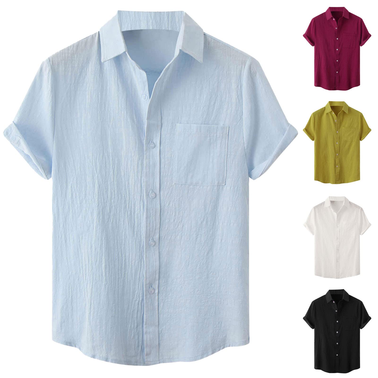 Men's Casual Short Sleeve Lapel Shirt - Solid Color Button Down Dress Tee for Business & Summer | Perfect for Office Wear, Beach Outings & Casual Events