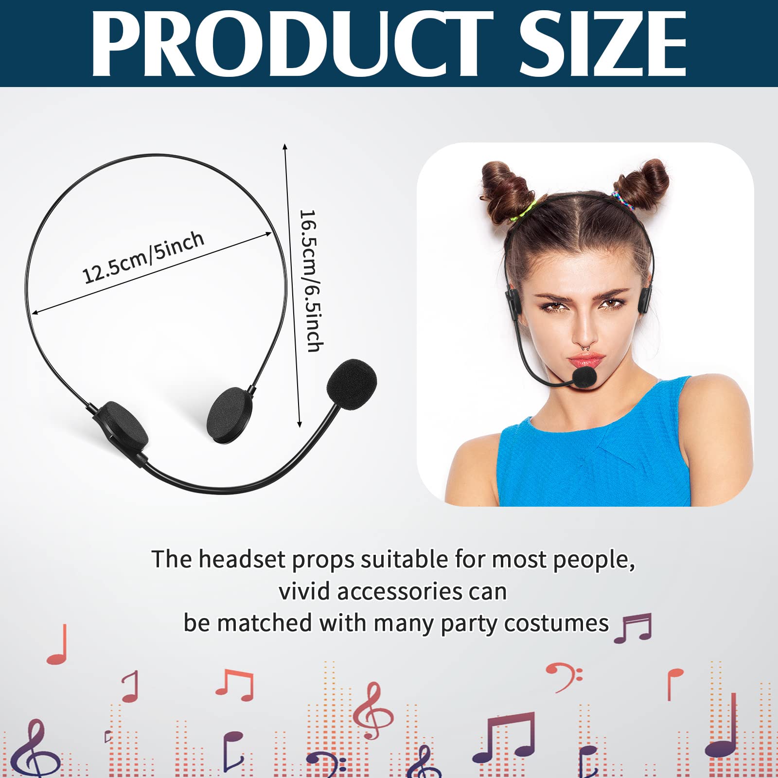 Zhanmai 8-Piece Black Microphone Headset Toy - Costume Prop for Hippie & Halloween Outfits - Party Accessories for Performances, Cosplay & Themed Events
