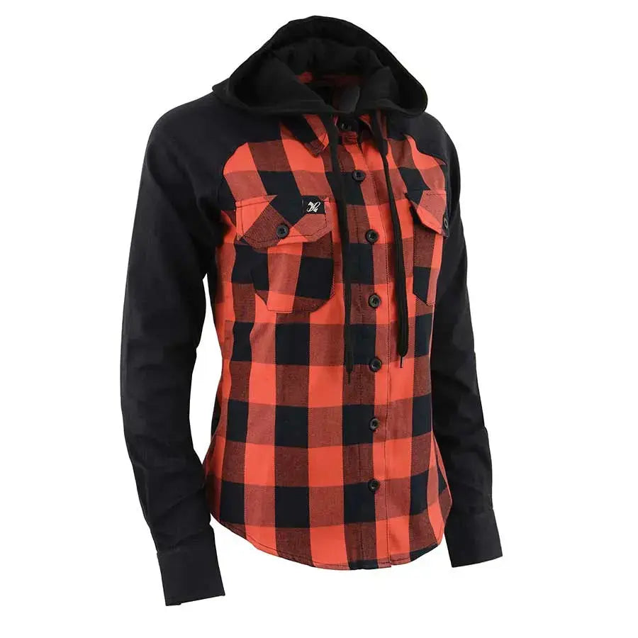Milwaukee Leather Women's Armored Plaid Hooded Shirt Jacket - Stylish Motorcycle Riding Gear for Bikers & Outdoor Adventures