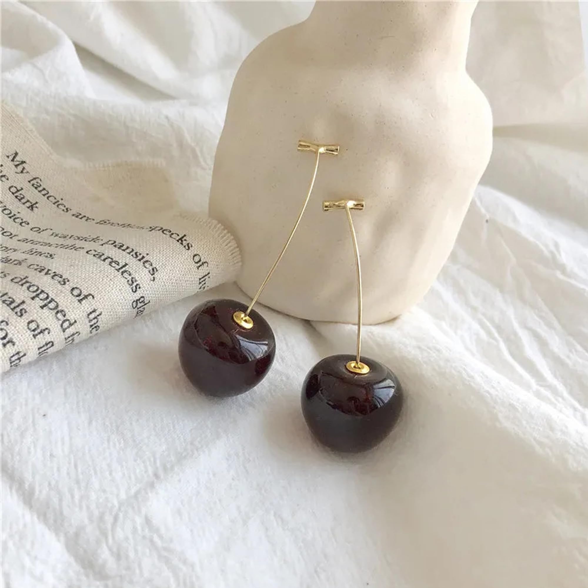 Red Cherry Gold Plated Dangle Earrings for Women - Fashion Frill Drop Earrings for Girls, Perfect Gift for Her - Elegant Jewelry for Parties, Dating & Special Occasions