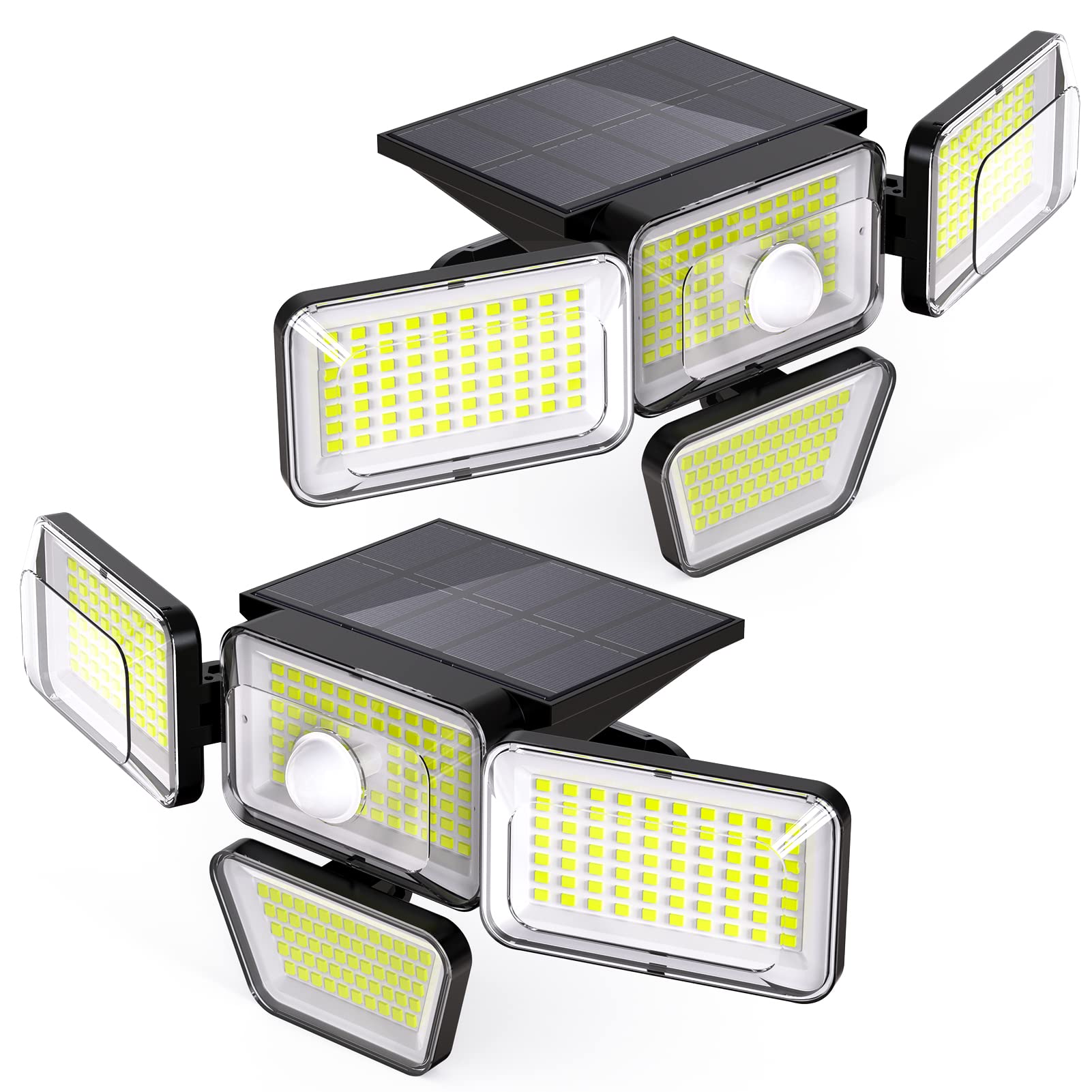 2 Packs Solar Lights Outdoor, 278 LED 3000LM Solar Flood Security Lights with Motion Sensor, Wireless 25FT IP65 Waterproof, 4 Heads Spot Flood Wall Lights for Porch, Garage, Yard, Entryways, Patio - Perfect for Home Security, Garden Lighting, and Outdoor Decor