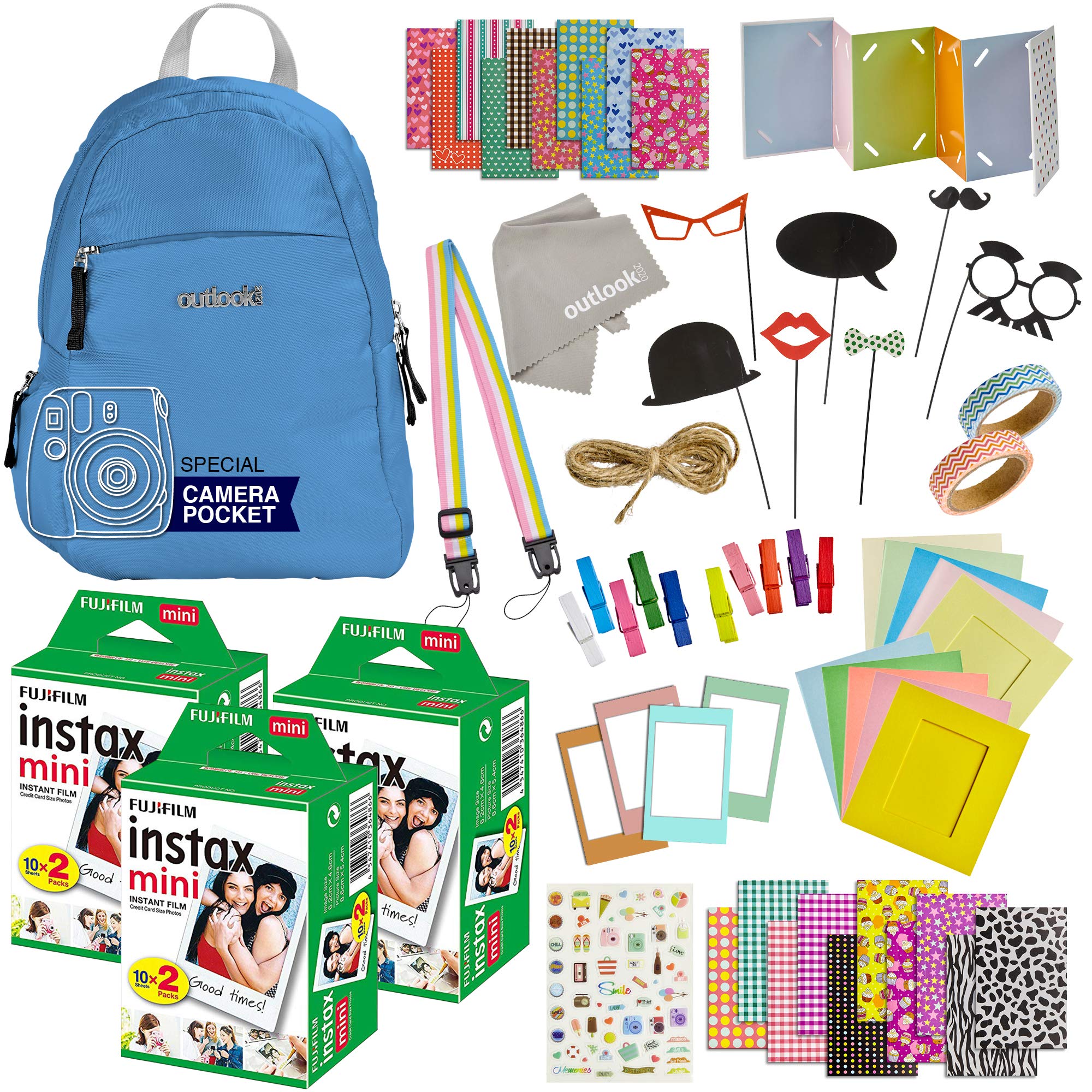 100-Piece Fujifilm Instax Mini 9 & Mini 11 Camera Accessories Kit - Includes Backpack Shoulder Bag, 60 Sheets Instant Film, Lens Cloth, Strap, Washi Tape, Stickers & Photo Album - Perfect for Travel, Parties & Memory Keeping (Cobalt Blue)